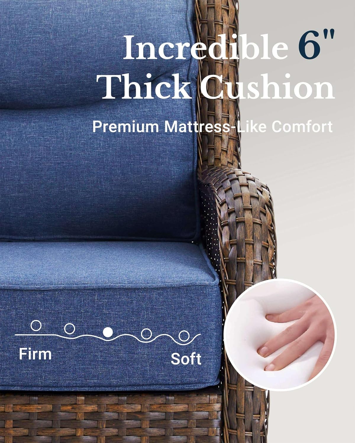 HILLGA Luxury Patio Furniture Set with 6-Inch Thick Cushions, High Back Outdoor Swivel Rocker Chairs and Patio Loveseat, 5-Piece All Weather Conversation Set for Porch Deck Pool Yard, Blue (V3)