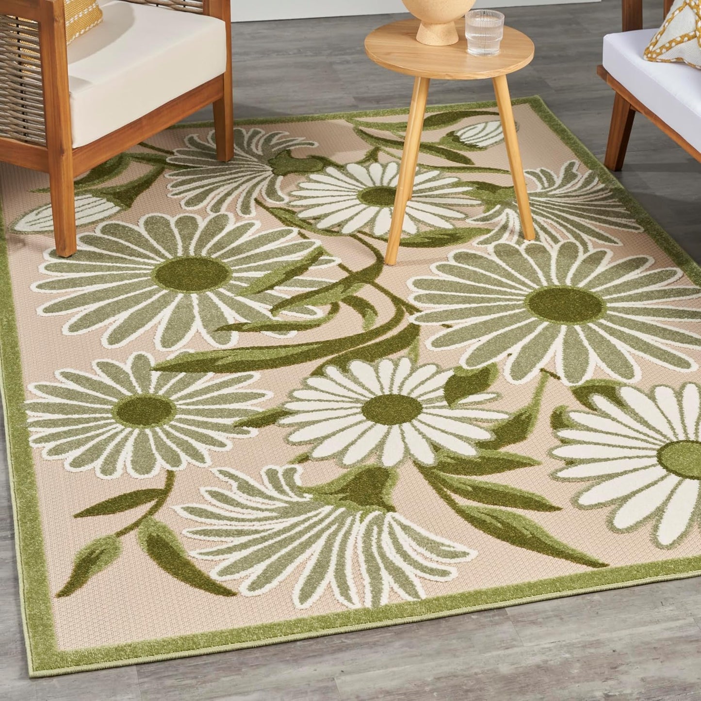 Nourison Home Aloha 4' x 6' Ivory Green Fabric Outdoor Area Rug (4' x 6')