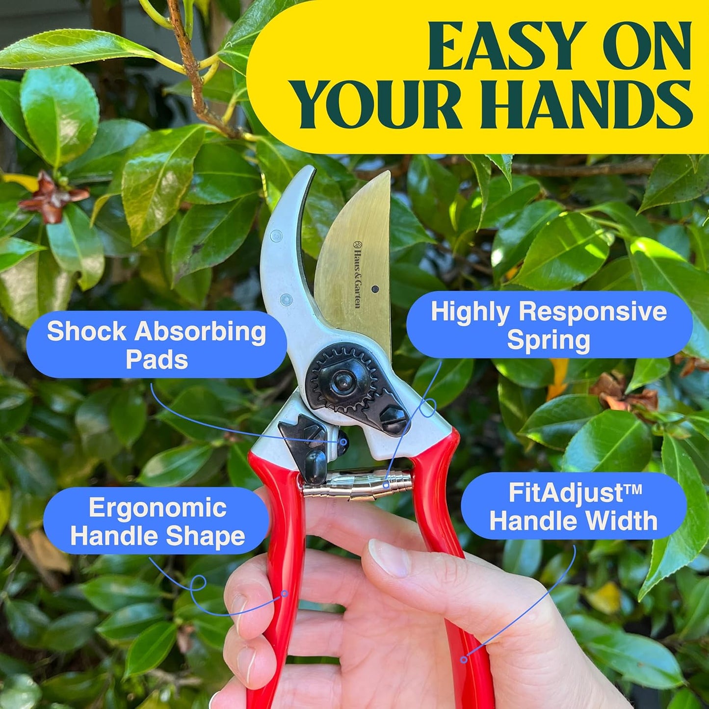 Haus & Garten ClassicPRO 8.5" Professional Premium Titanium Bypass Pruning Shears - Use As Pruners, Garden Shears, Heavy Duty Handheld Pruning Shears For Gardening, Clippers, Pruner Scissor Tool