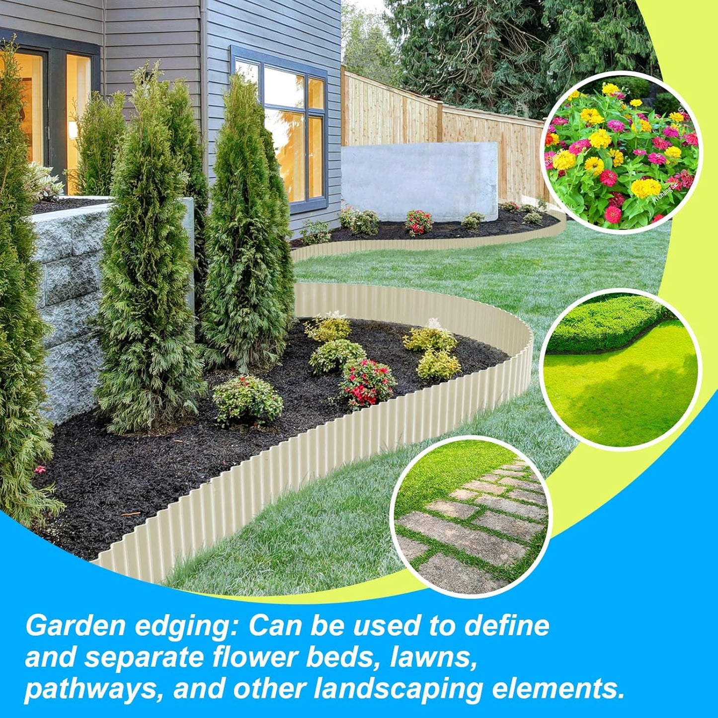 LAVEVE Corrugated Metal Garden Edging 6" x 20Ft, Landscape Edging Border for Lawn, Flower Bed, Garden Fence, Paver Edging (Cream)