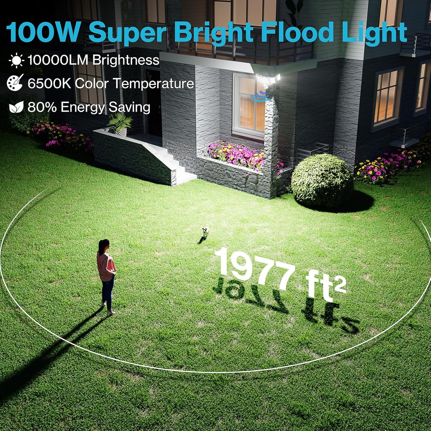 Olafus 100W Motion Sensor Outdoor Lights, 10000LM 2 Pack Motion Sensor Flood Light, Dusk to Dawn Outdoor Lighting, IP65 Waterproof Motion Detector Lights for Outside, White