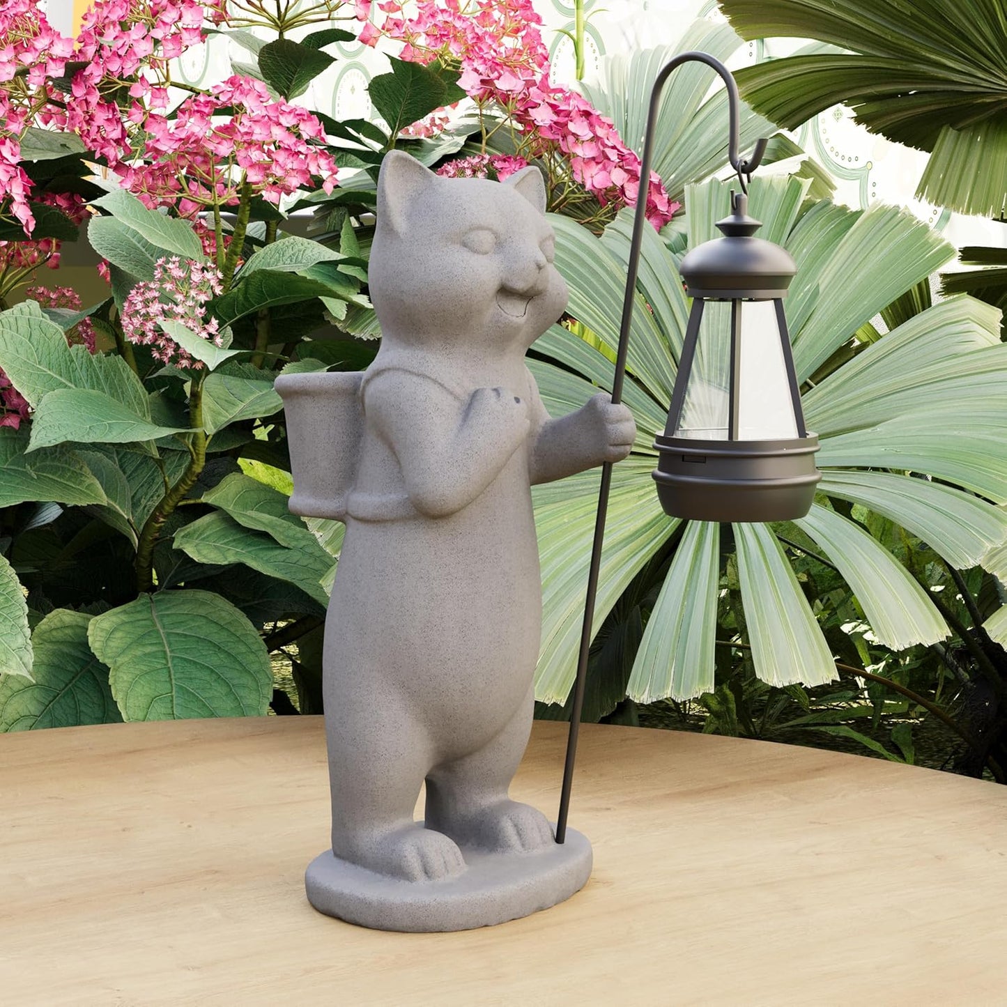 Garden Decoration, Figurine, Lawn Statue, Sculpture Ornament, Animal Figurine - Cat Resin Statue with Lantern (Basket)