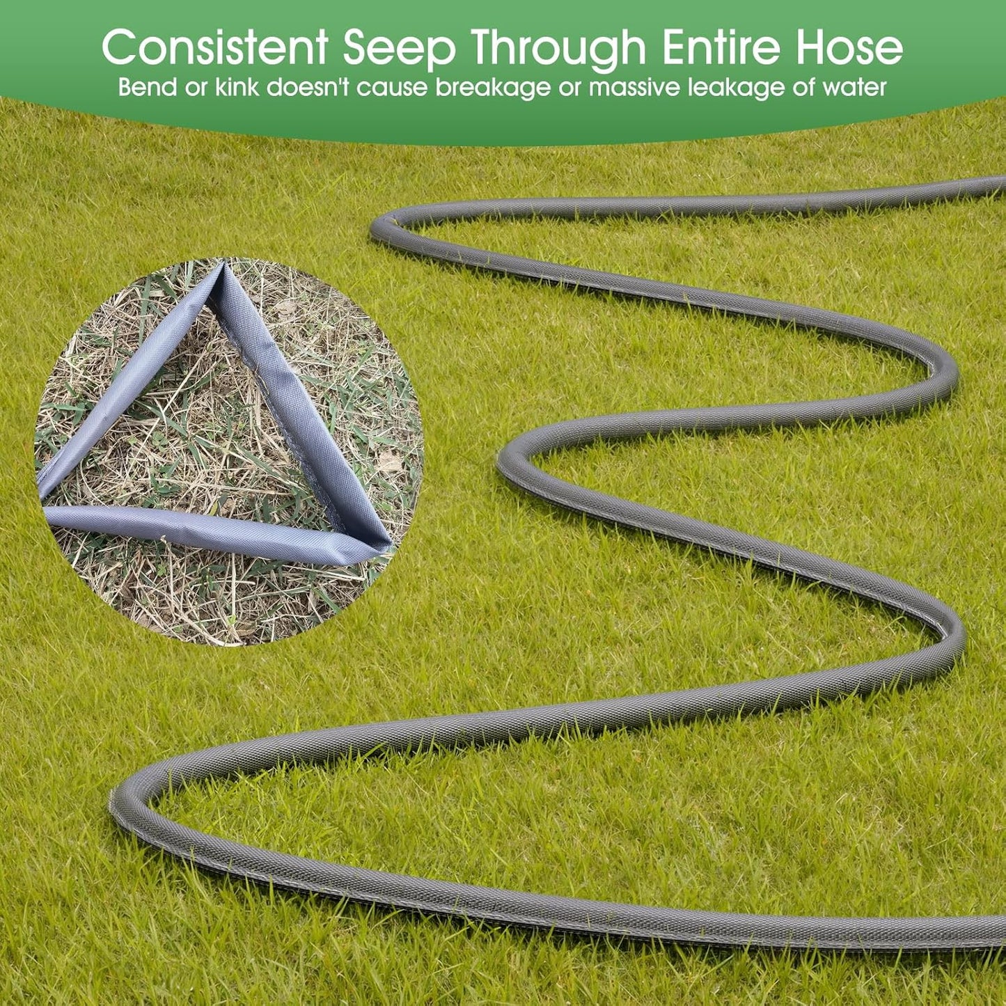 Flat Soaker Hose for Garden Beds 50 ft,Linkable Drip Irrigation Hose Save 80% Water, Leakproof Watering Hose with Holes, Duty Double Layer Flexible Leakproof