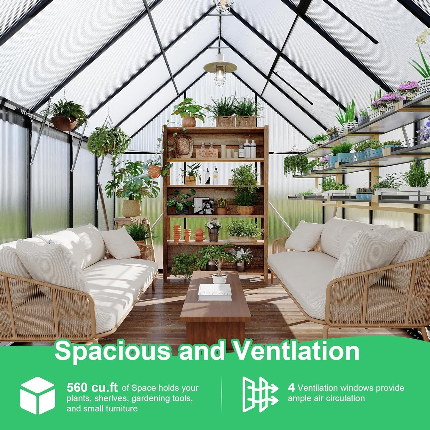 8'x10' Aluminum-Framed Polycarbonate Greenhouse, Heavy Duty Polycarbonate Greenhouse with Quick Setup Structure and Roof Vent, Large Enhanced Aluminum Green House Kit for Outdoors
