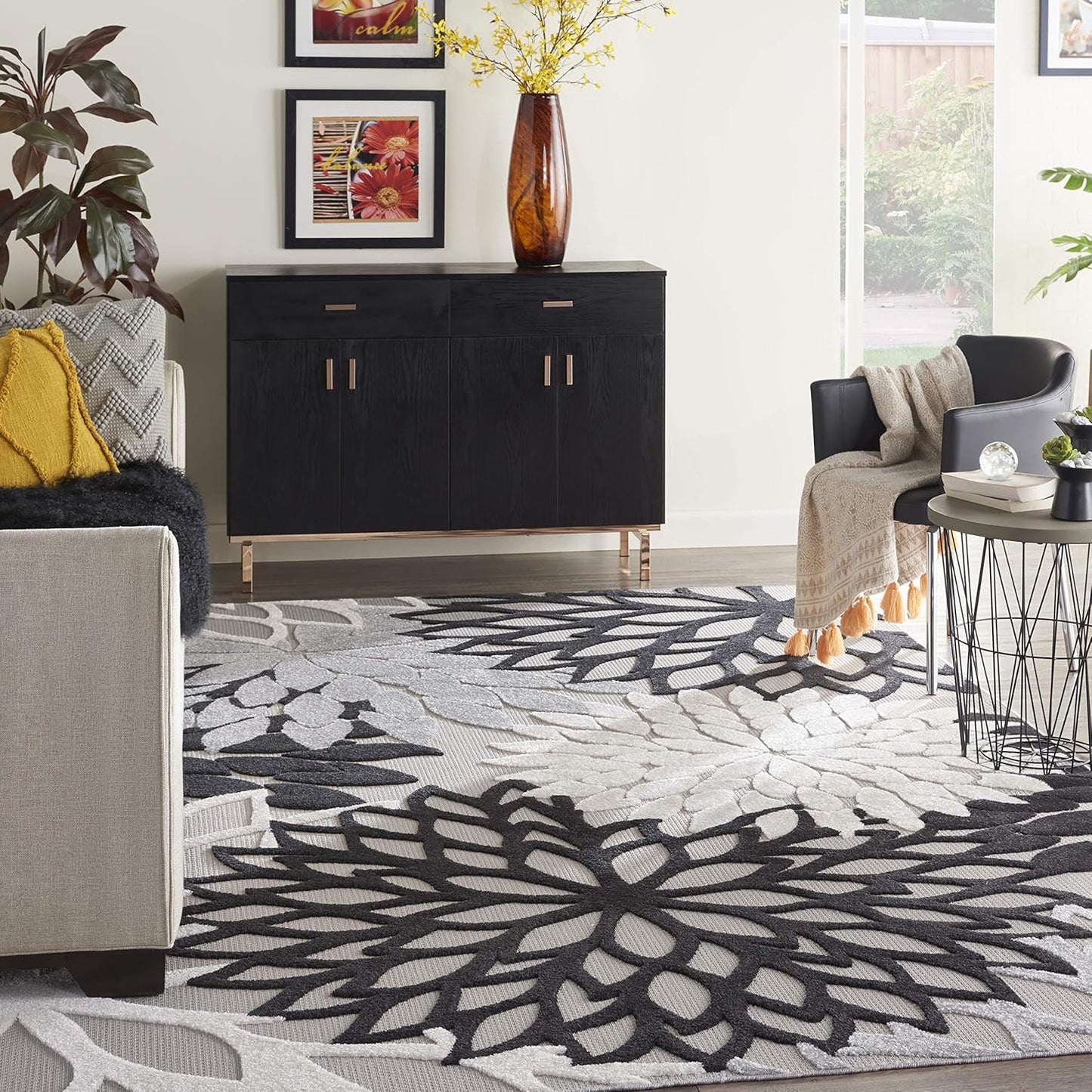 Nourison Home Aloha 114" x 156" Fabric Indoor/Outdoor Rug in Black/White Finish