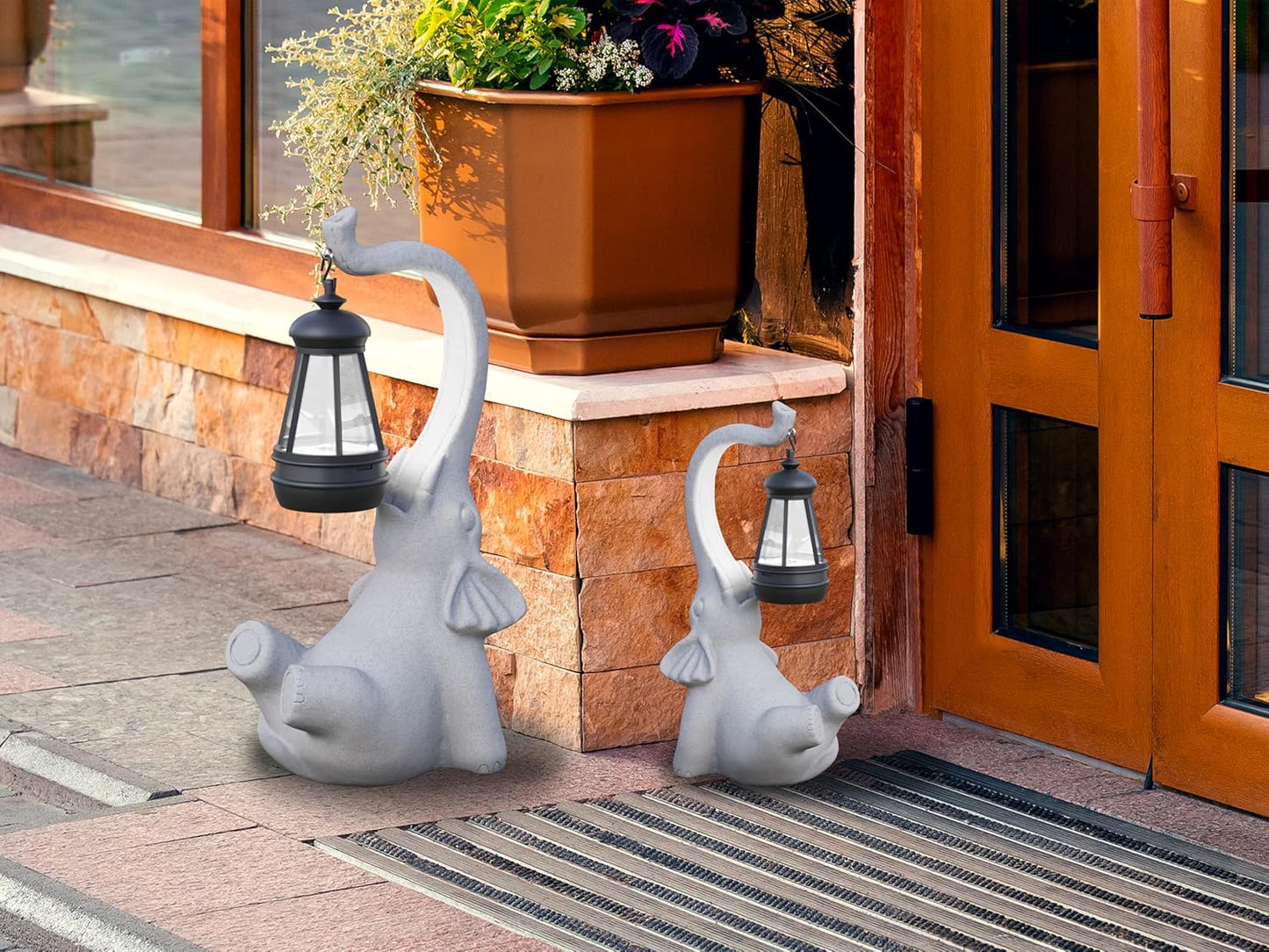 Garden Decoration, Figurine, Lawn Statue, Sculpture Ornament, Animal Figurine - Cat Resin Statue with Lantern (Face Upward-D)