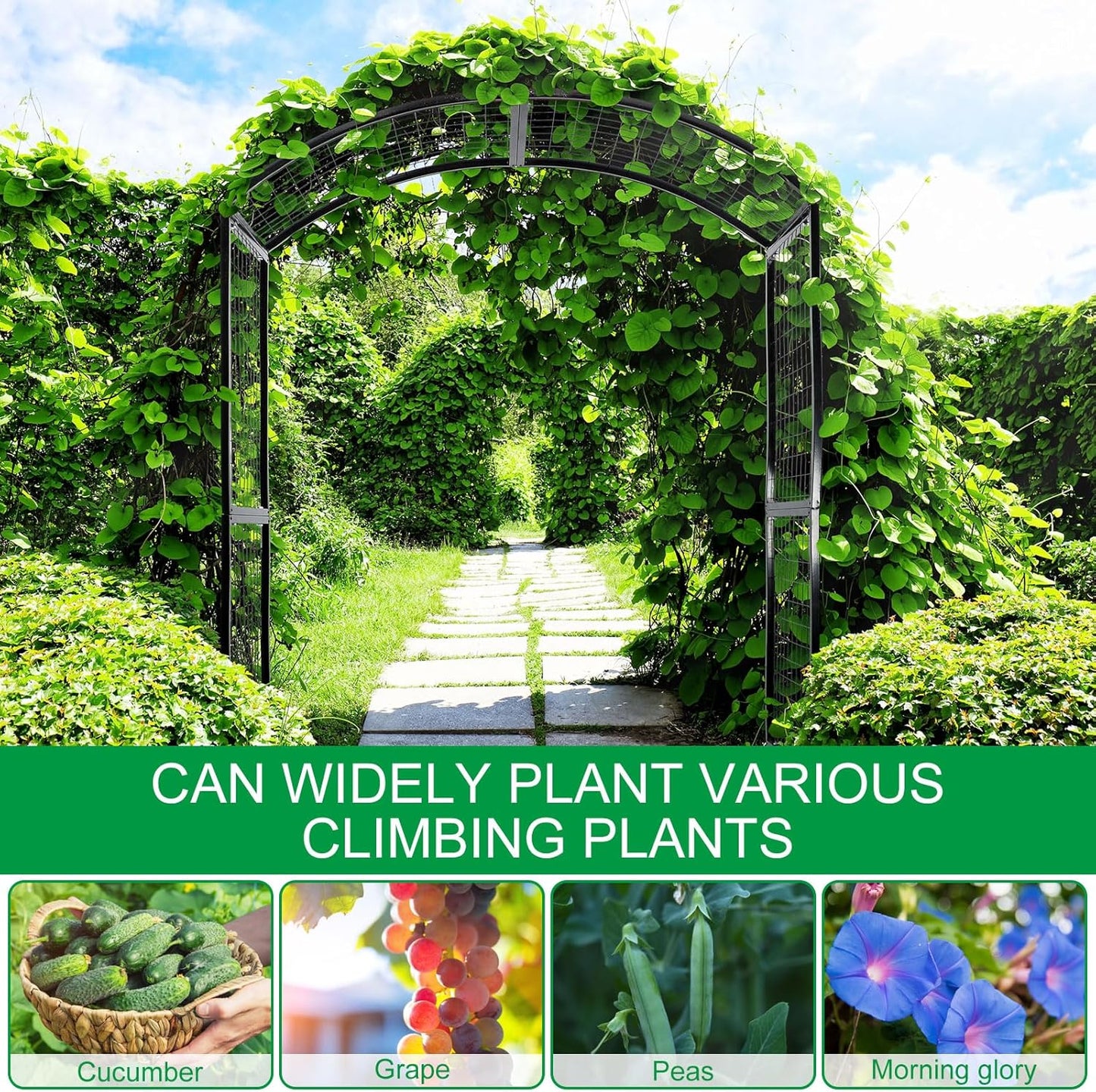 1 PC Metal Garden Arch Garden Trellis for Climbing Plants, Vines, Roses, Outdoor Pergola Trellis with Stake, Wide Garden Archway Arbor Trellis for Lawn Wedding Bridal Party Decor Ceremony