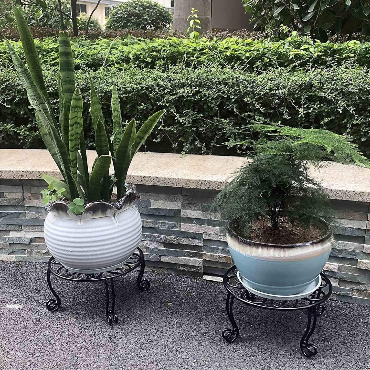 Metal Outdoor Plant Stand 11.8IN Diameter Heavy Duty Plant Pot Stands for Indoor Round Flower Pot Support Rack Set of 2,Black