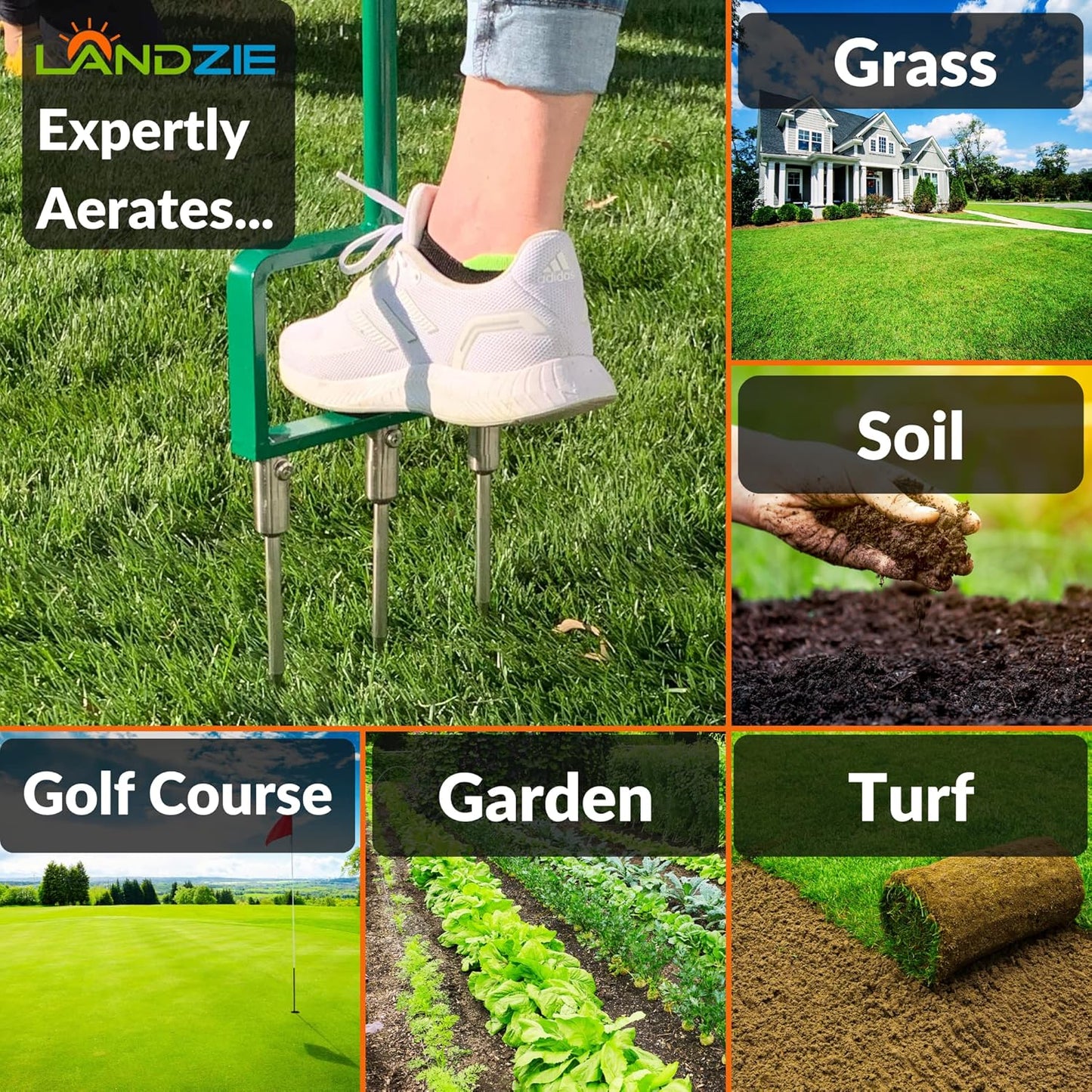 Landzie Lawn Aerator Replacement Tines - Set of 3 Spike Tines for Aerator Lawn Tool - 3 Heavy Duty Stainless Steel Manual Lawn Aerator Add-on Spike Tines for Compacted Soil - Manual Hand Coring Tool