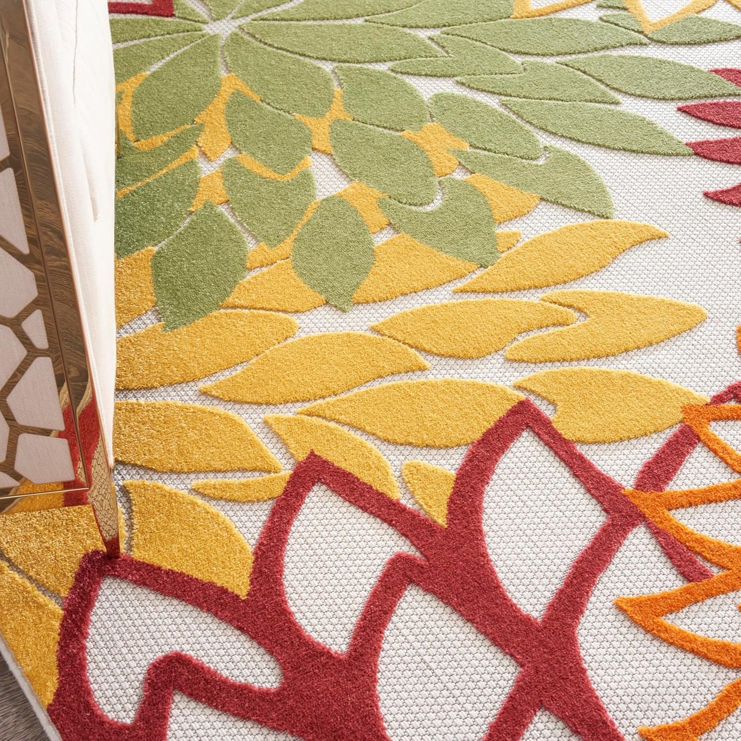 Nourison Aloha Indoor/Outdoor Red Multi Colored 7' x 10' Area Rug, Tropical, Botanical, Easy Cleaning, Non Shedding, Bed Room, Living Room, Dining Room, Deck, Backyard, Patio (7x10)