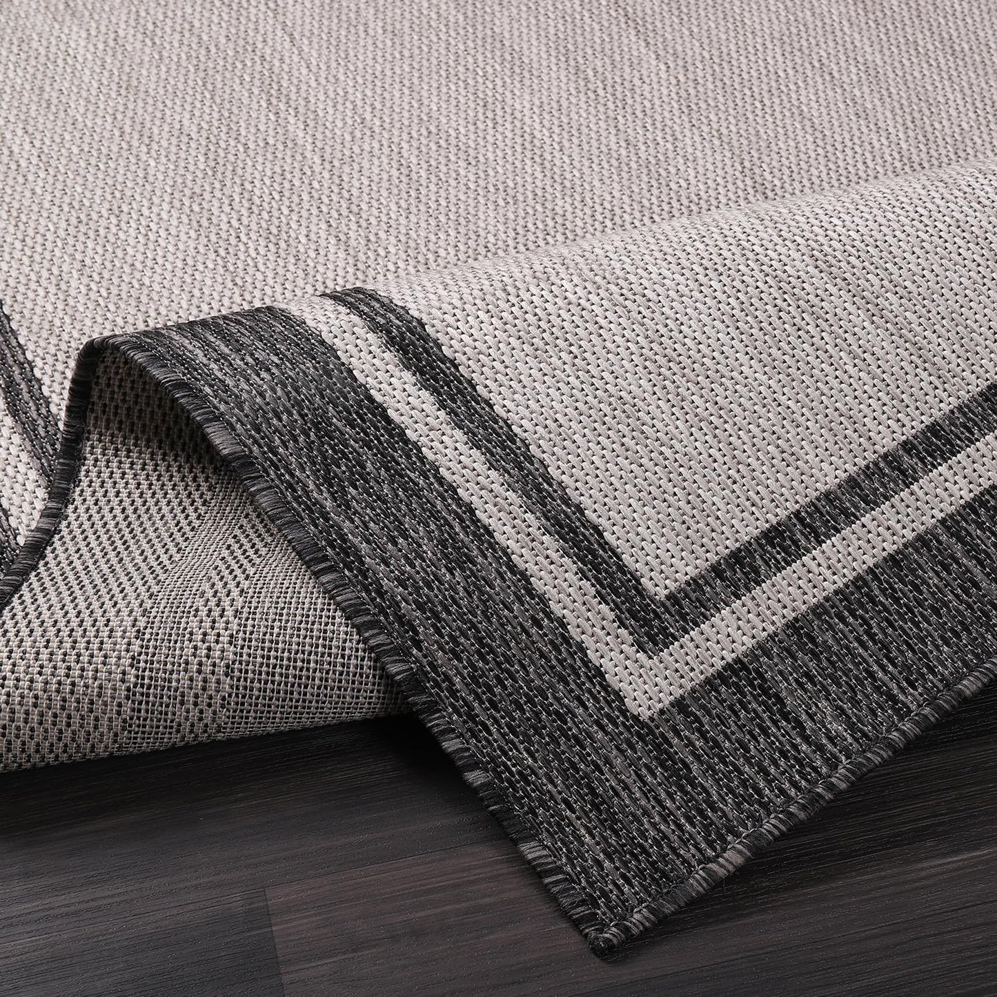 CAMILSON Indoor Outdoor Rug, 5x7 Bordered Gray Modern Area Rugs for Indoor and Outdoor Patios, Kitchen and Hallway Mats, Washable Porch Deck Outside Carpet (Bordered Grey, 5 x 7)