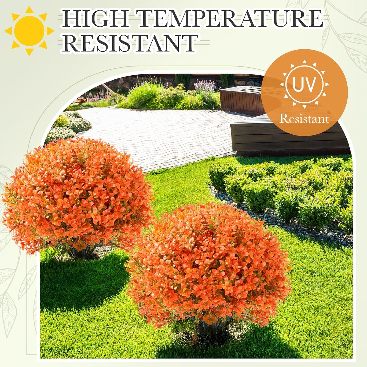 Yunlly 2 Pack 18" Artificial Boxwood Ball Bush Topiary Trees Fake Outdoor Plants, Realistic UV Resistance Faux Shrubs with Spike Greenery Topiary for Front Porch Garden Yard Patio Indoor (Orange)
