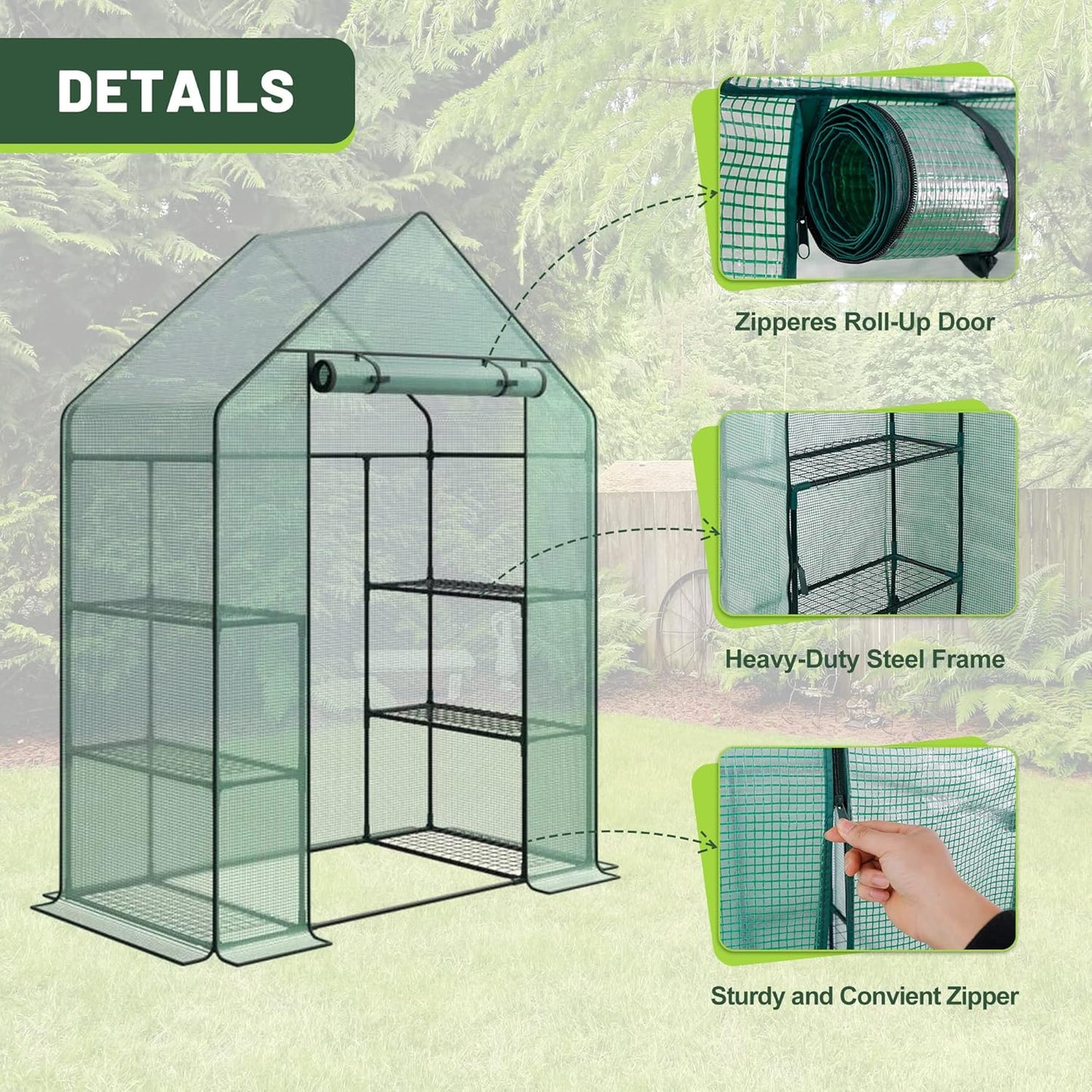 3 Tier 6 Shelves Mini Walk-in Greenhouse, 55.9 x 28.3 x 75.59 inch, Durable PE Cover Green House Kit with Anchors and Ropes, Outdoor Plant Gardening Hot House for Growing Vegetables, Flowers