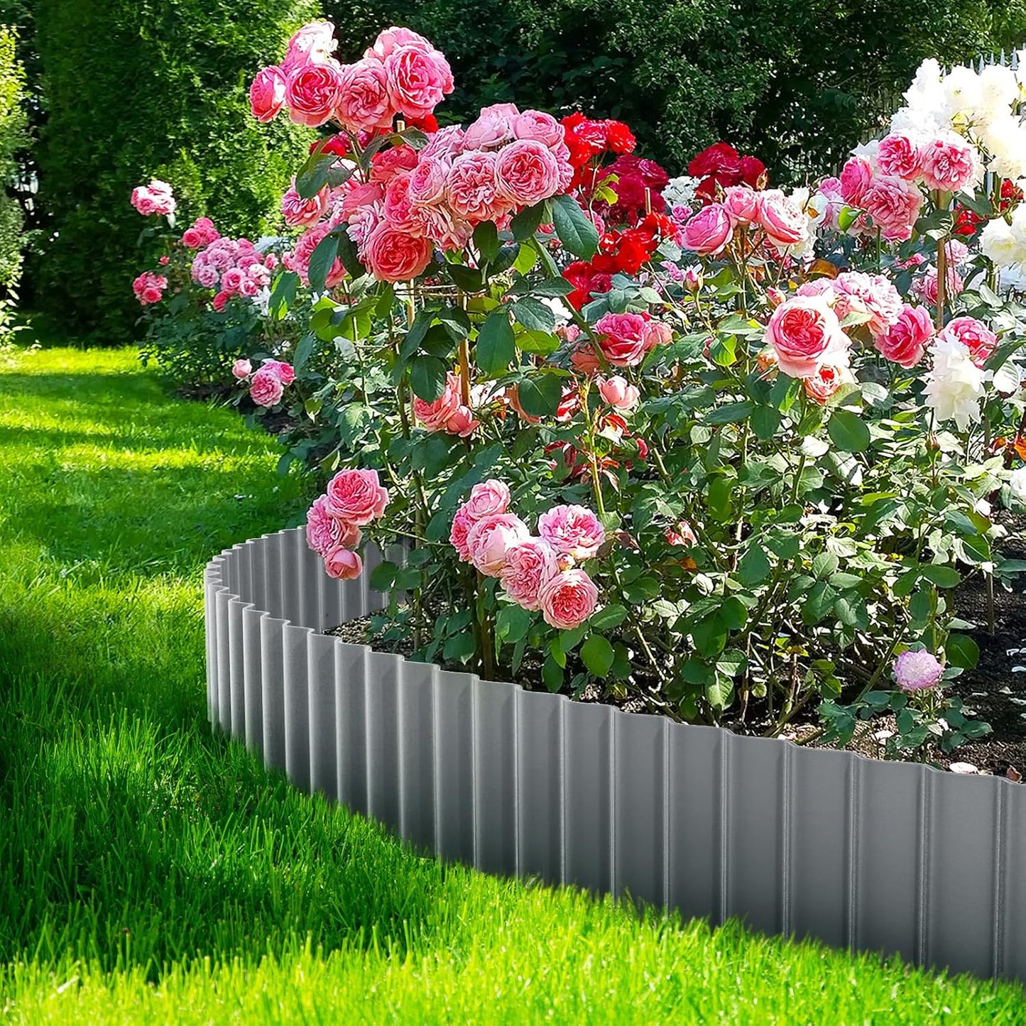LAVEVE Corrugated Metal Garden Edging 12" x 20Ft, Landscape Edging Border for Lawn, Flower Bed, Garden Fence, Paver Edging (Light Gray)