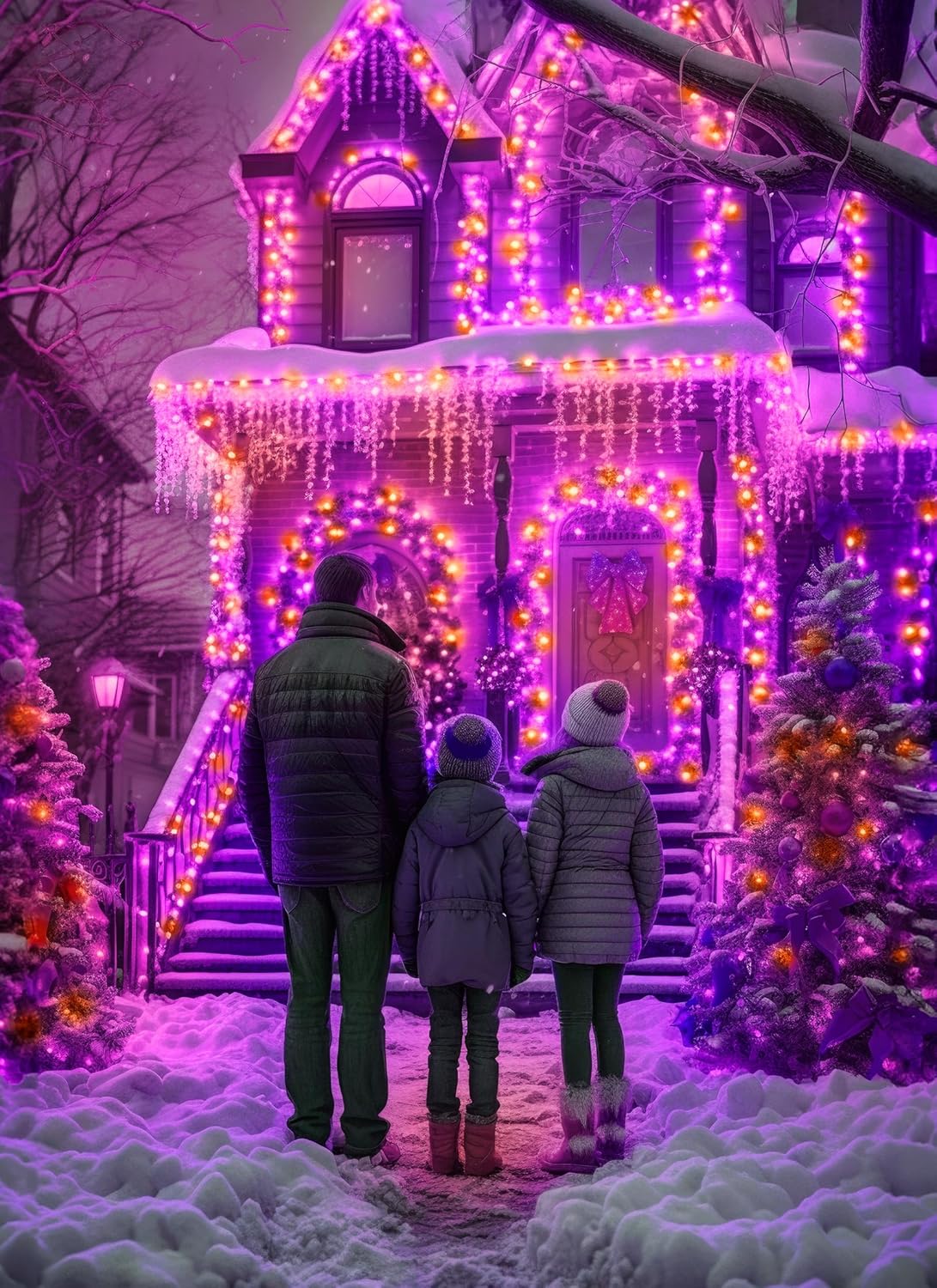 Brightown 2-Pack 400LED 170FT Total Halloween Solar Outdoor Lights IP65 Waterproof Solar Powered Lights with 8 Lighting Modes for Party Garden Yard Home Holiday Tree Decoration Lighting,Orange&Purple