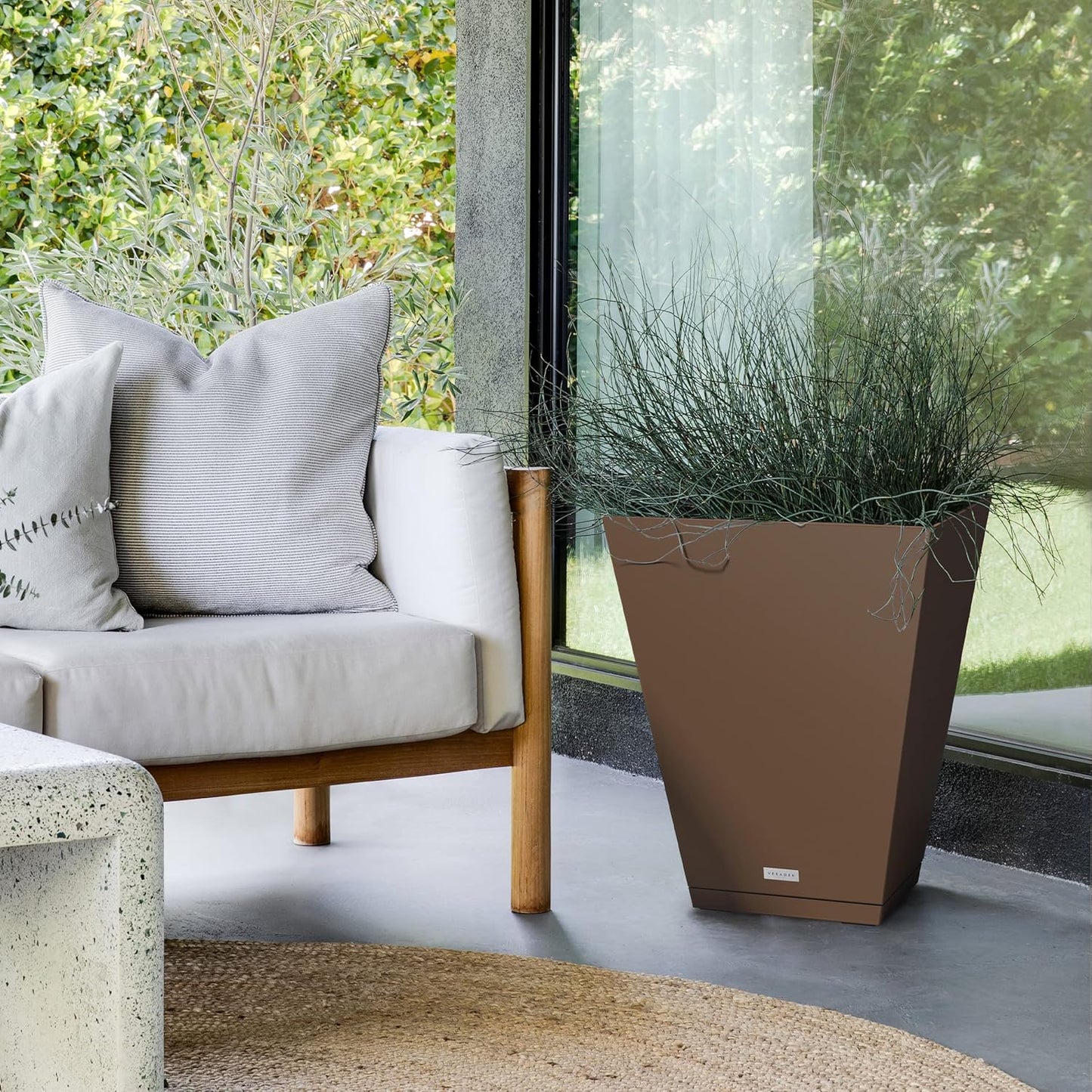 Veradek Nobleton Indoor/Outdoor Wide Square Planter (Espresso, 22 inch - 2 Pack with 2 Saucer Trays)