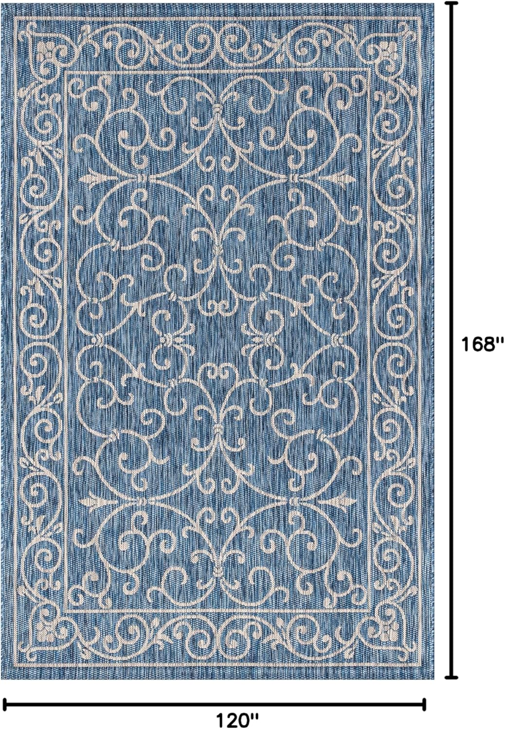 JONATHAN Y SMB106D-14 Charleston Vintage Filigree Textured Weave Navy/Gray 10 ft. x 14 ft. Indoor/Outdoor Area Rug, Pet Friendly, Non-Shedding, Stain Resistant, Easy-Cleaning for Backyard, Patio