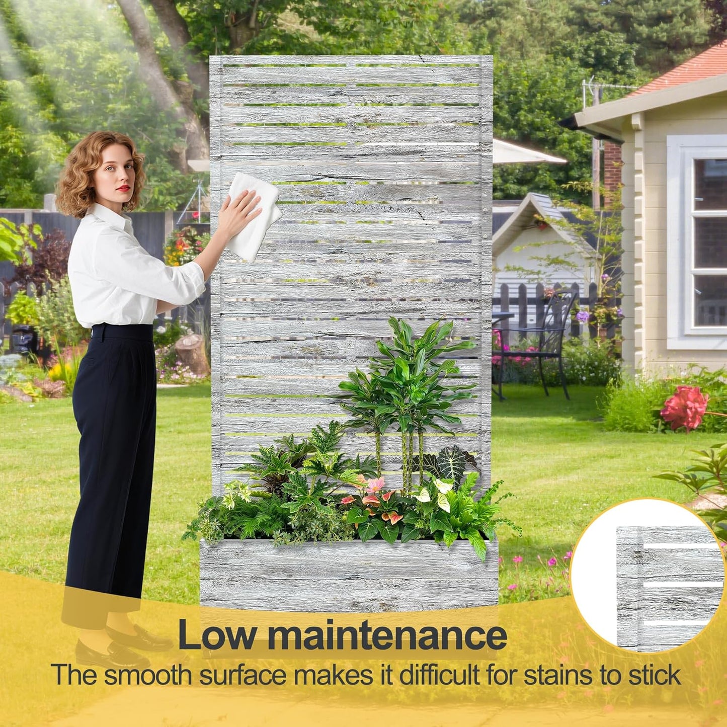 Raised Garden Bed with Trellis and Wheels,73"x35"x16" Metal Raised Garden Bed,White Wood Finish Metal Planter with Climbing Trellis for Vines & Vegetables