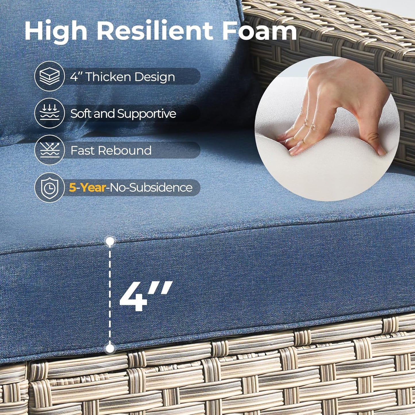 HOOOWOOO Outdoor Sectional Patio Furniture Set,6 Pieces Wicker Conversation Sets L Shaped Couch,Extra Deep Out Door Sofa Outside Furniture,Denim Blue