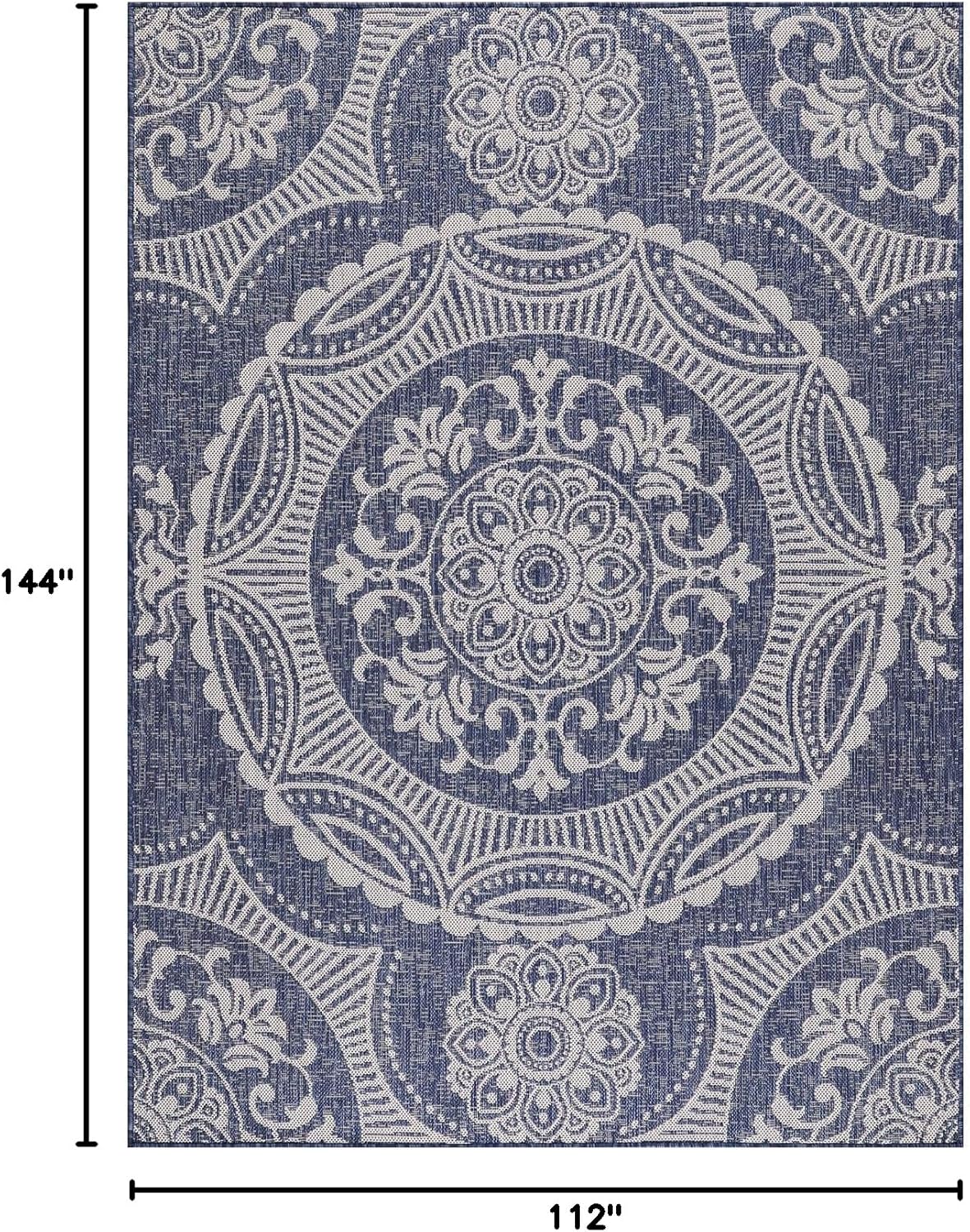 Medallion Outdoor Rug 9x12 Washable Outside Carpet for Indoor Patio Porch Waterproof Easy Cleaning Non Shedding Area Rugs Blue 9 x 12