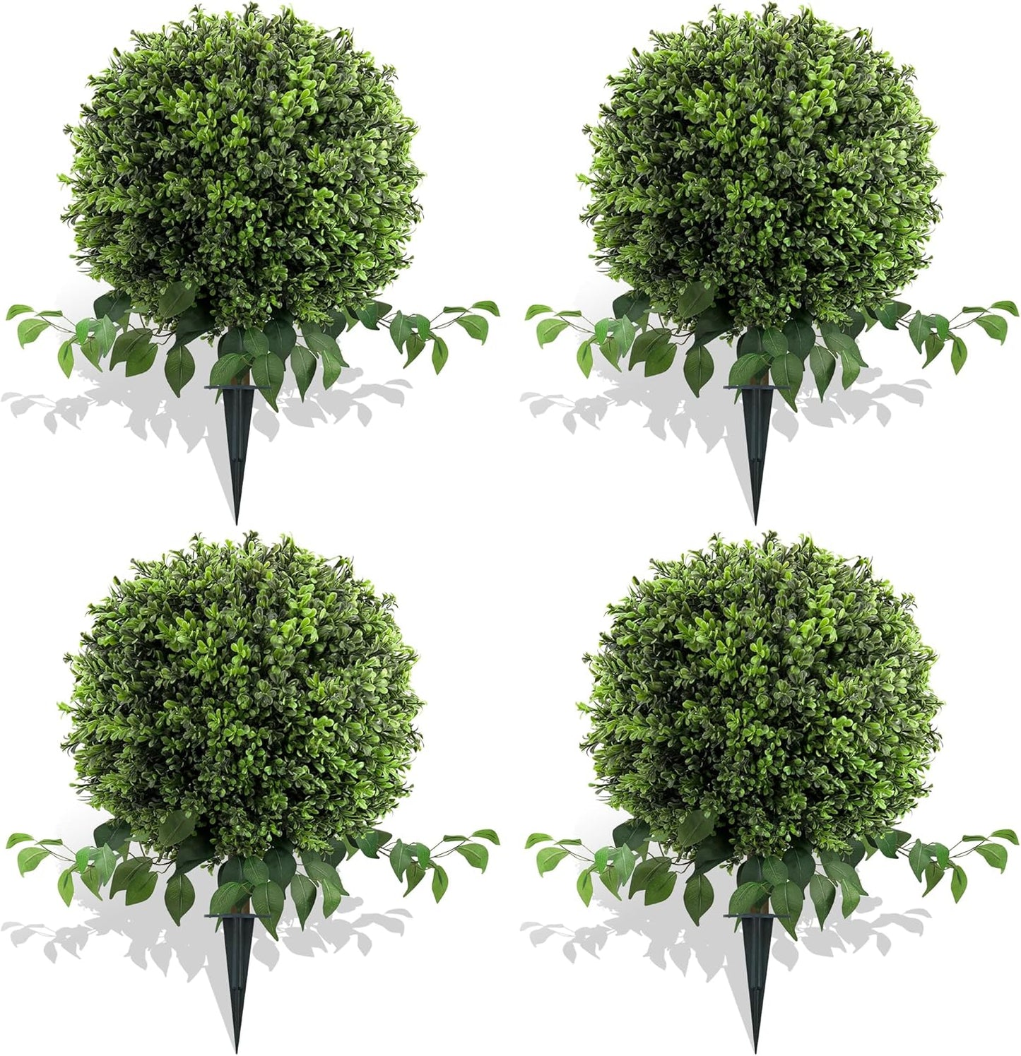 28" Artificial Boxwood Ball Bush, UV Resistant Topiary Tree Faux Boxwood Ball Shaped Porch Bushes with Ground Spike Artificial Bushes for Outdoors Front Door Decor Home Garden