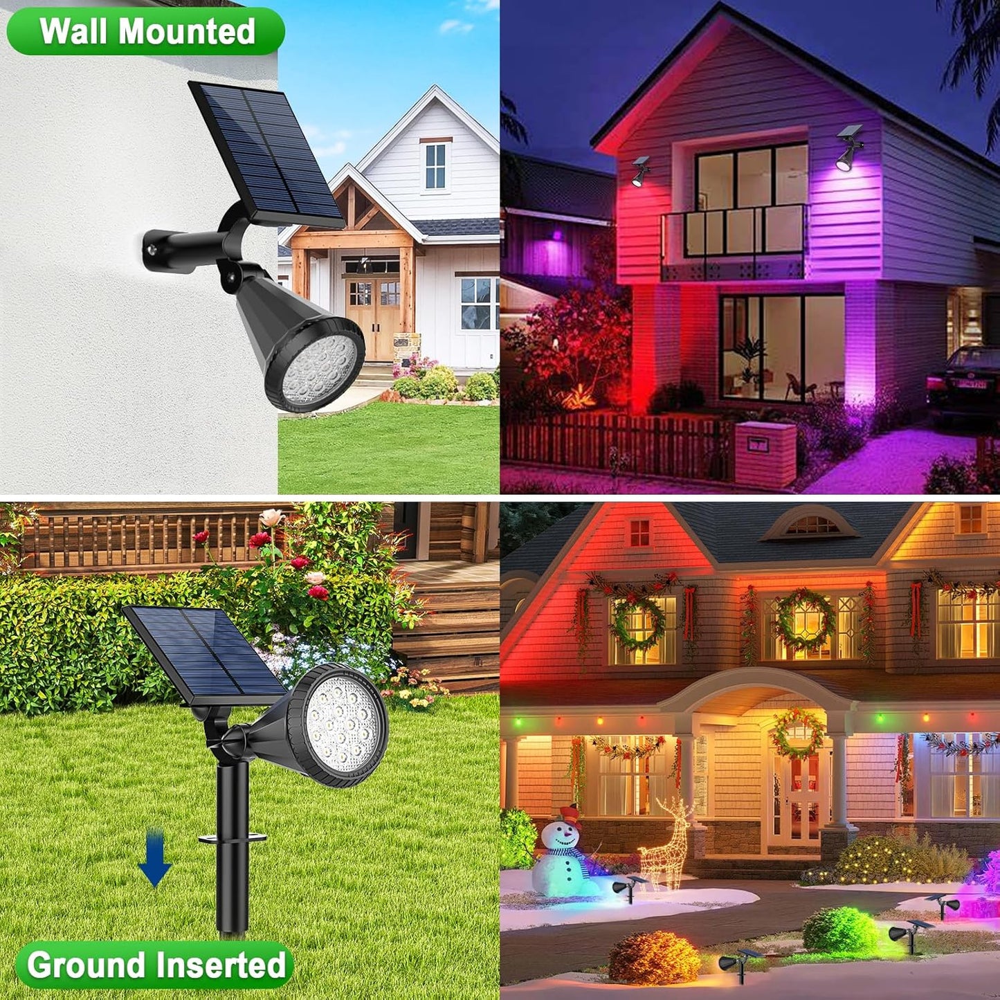 Solar Lights Outdoor Waterproof Color Changing 180° Adjustable RGB Solar Powered Landscape Spot Lights for Yard 7 Lighting Modes Solar Spotlights for Pathway Garden Outside (8 Pack)