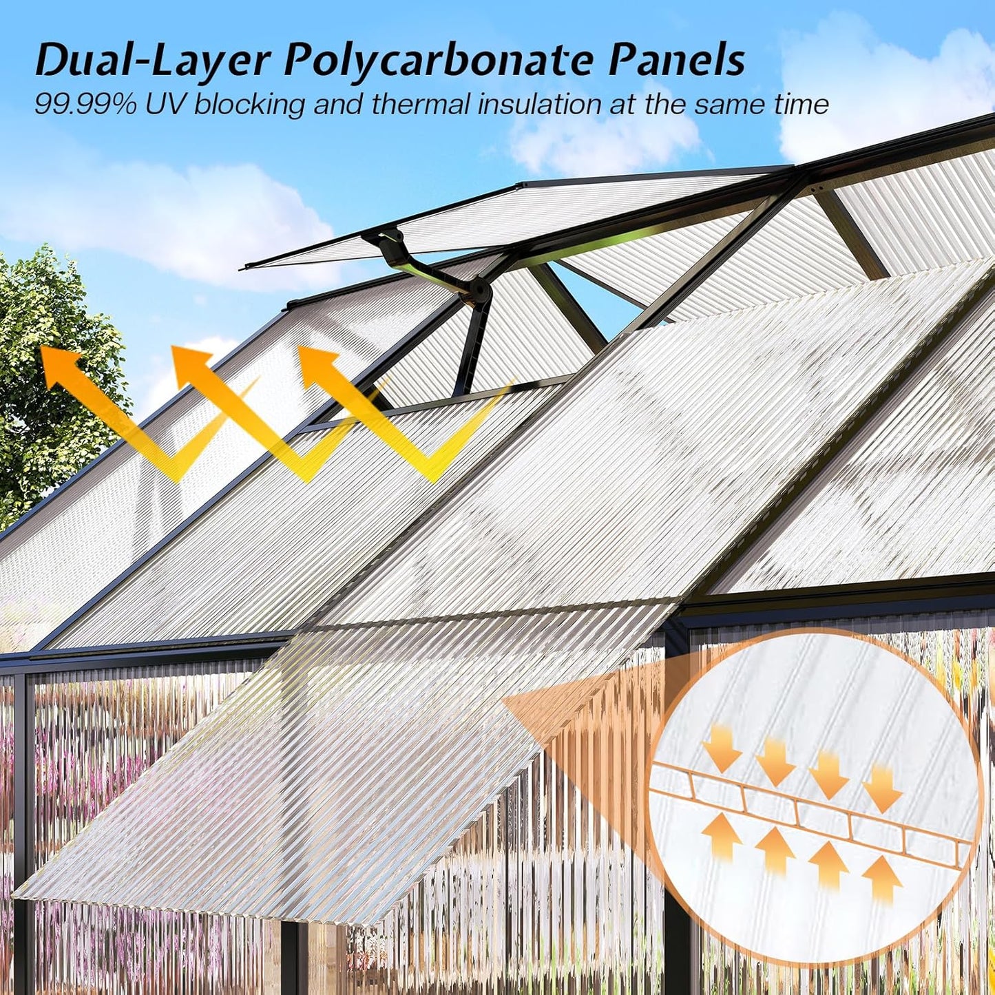 Jocisland 6x12x6.3 FT Polycarbonate Greenhouse for Outdoors with 2 Windows, Dual Swing Doors, Aluminum Walk-in Frame, Heavy Duty Garden Greenhouse for Backyard, Black