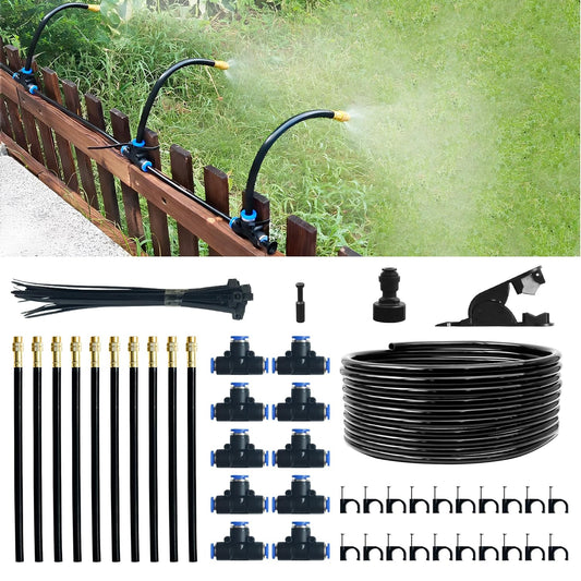 360° Adjustable Drip Irrigation System Kit, 32.8FT Automatic Garden Watering System with 10 Copper Nozzles, Atomizing Misting Watering System with 360° Bending Dropper for Plant Lawn Patio