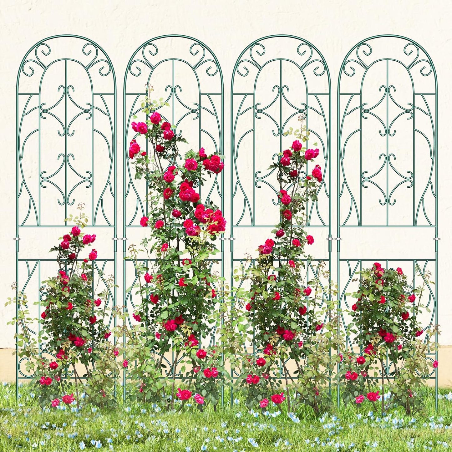 4 Pack 59x16in Metal Garden Trellis for Climbing Plants,Green Large Trellis for Climbing Plants Outdoor, Roses, Vegetables Vines Flowers Support, Large Decorative Outdoor Trellis