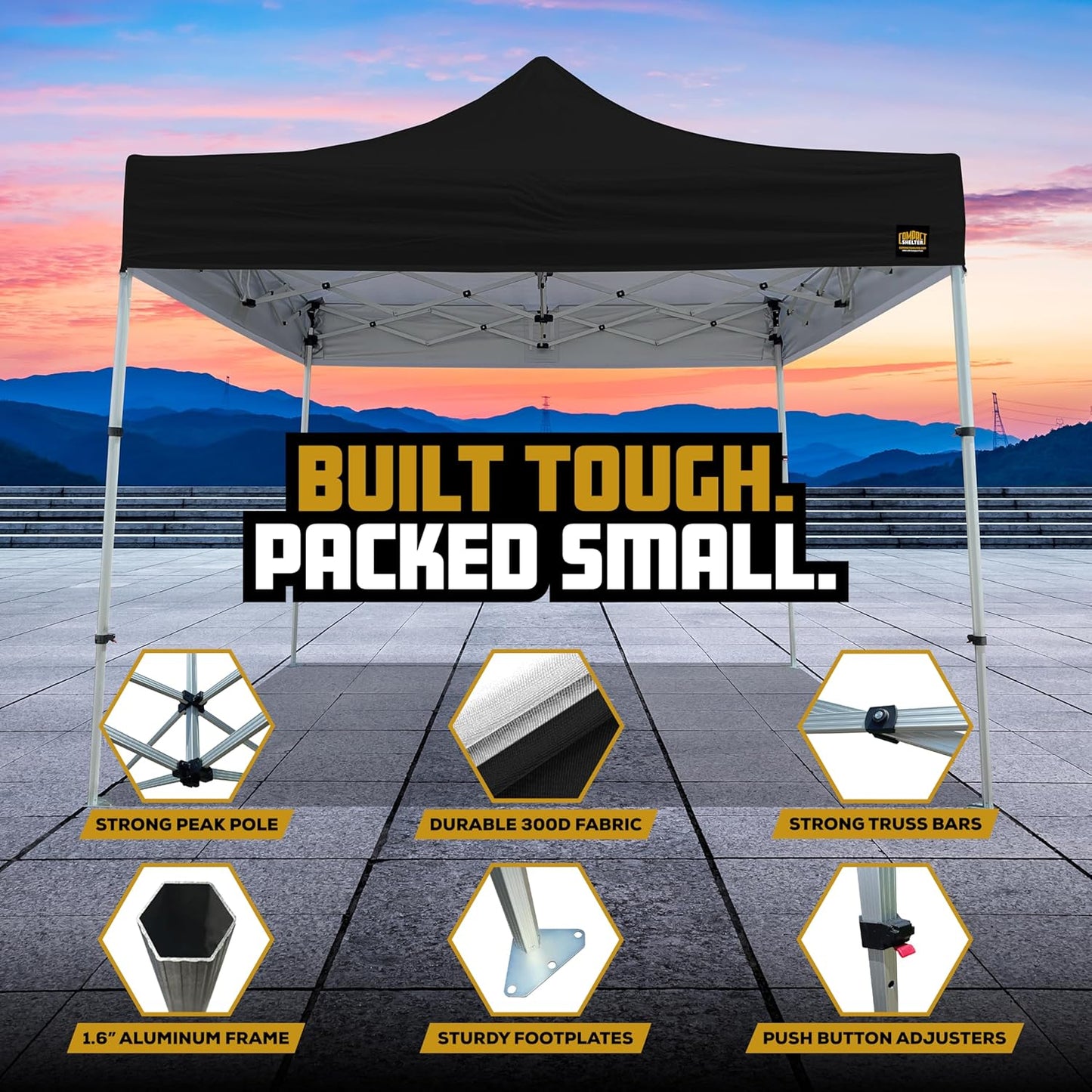 10x10 Heavy Duty Pop Up Canopy - EZ Up, Commercial Grade Aluminum Frame, 42” Folded Frame Height, UPF 50+, Adjustable Portable Tent for Beach, Events, Camping, Roller Bag (White)