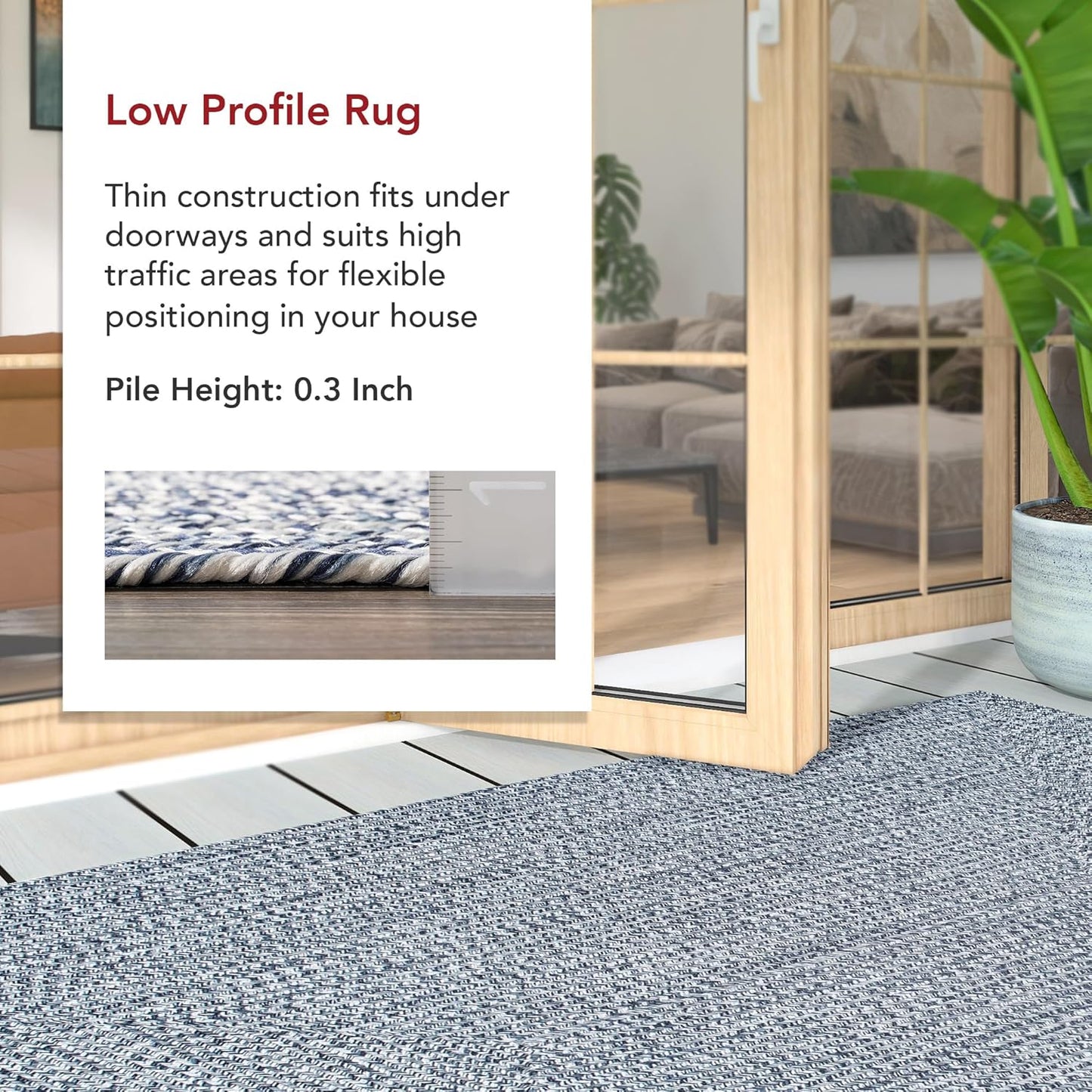 nuLOOM 5' x 8' Solid Hand Braided Indoor/Outdoor Area Rug, Pet-Friendly, High Traffic, Weather Resistant, for Patio, Balcony, Bedroom, Living, Dining Room, Wynn Navy