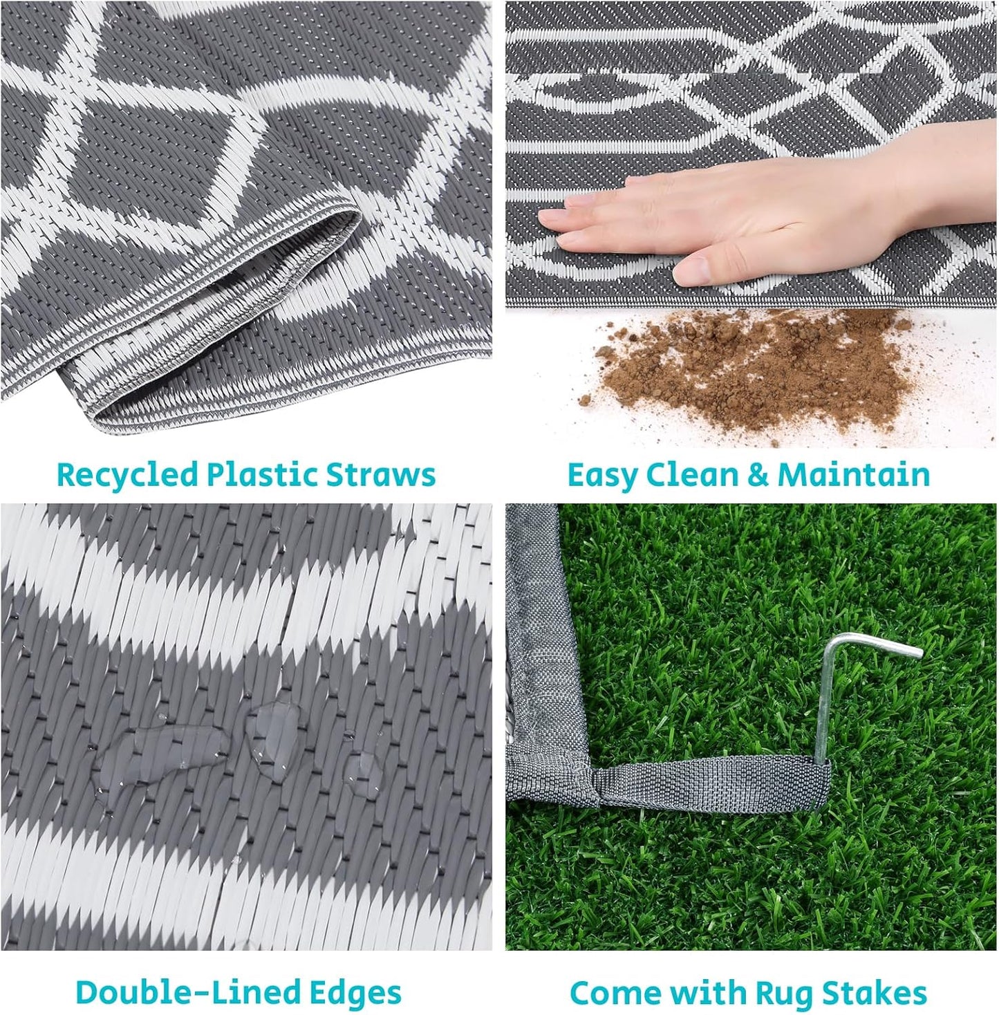 HEBE Outdoor Rug Waterproof 9x12, Reversible Plastic Straw Rug RV Camping Rug, Indoor Outdoor Patio Mat Clearance, Outside Carpet for Porch,Deck,Camper,Balcony,Backyard,Picnic