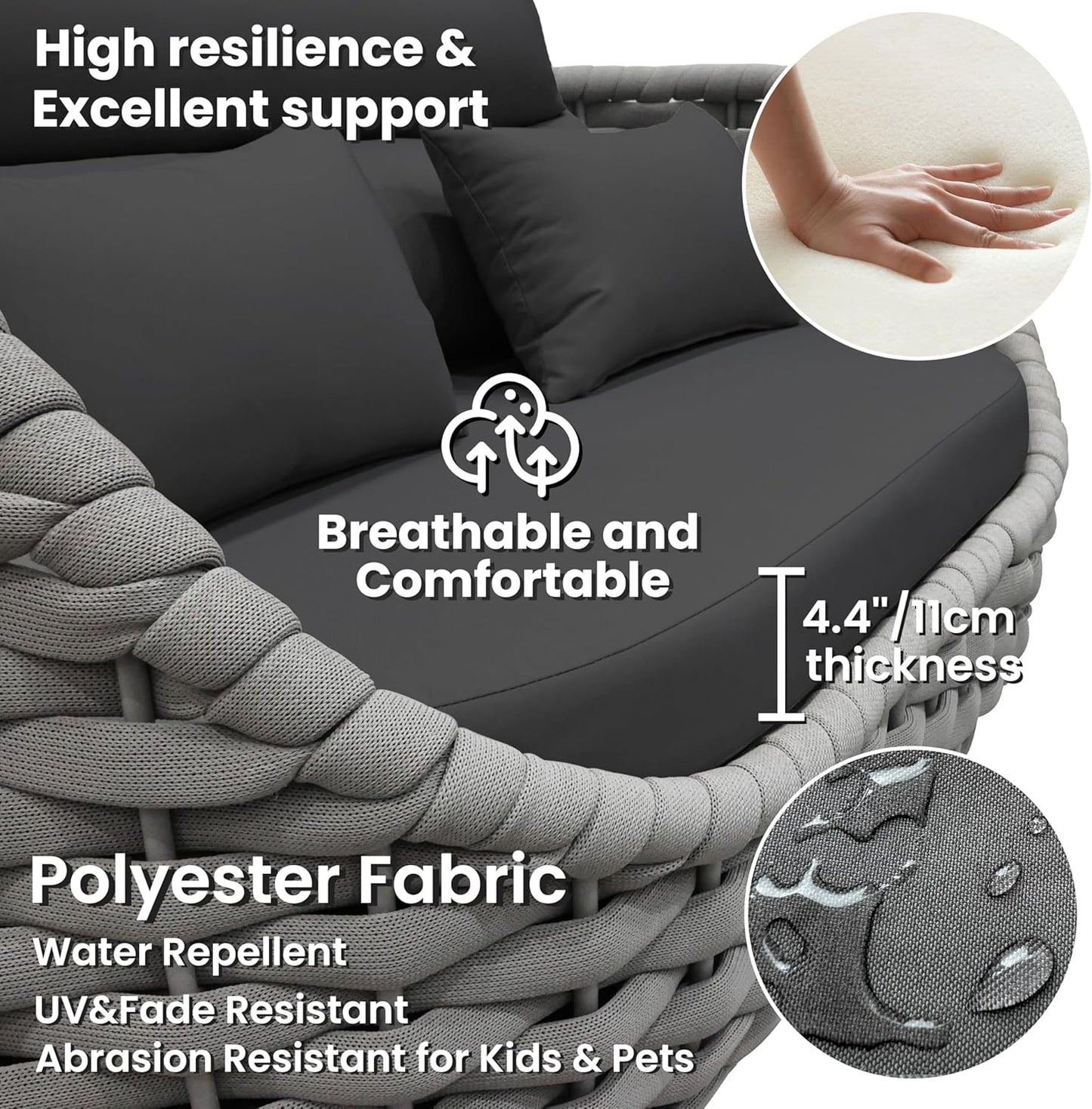 4 Pieces Courtyard Seating Set: Aluminum Woven Rope Patio Furniture Chair Set - All Weather Metal Outdoor Conversation Set - Assembled Armchair w/Table for Bistro Deck Porch Balcony Pool Hotel