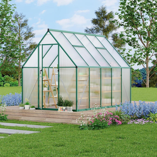 6'X9' Aluminum-Framed Polycarbonate Greenhouse, Heavy Duty Polycarbonate Greenhouse with Quick Setup Structure and Roof Vent, Large Enhanced Aluminum Greenhouses Kit for Outdoors