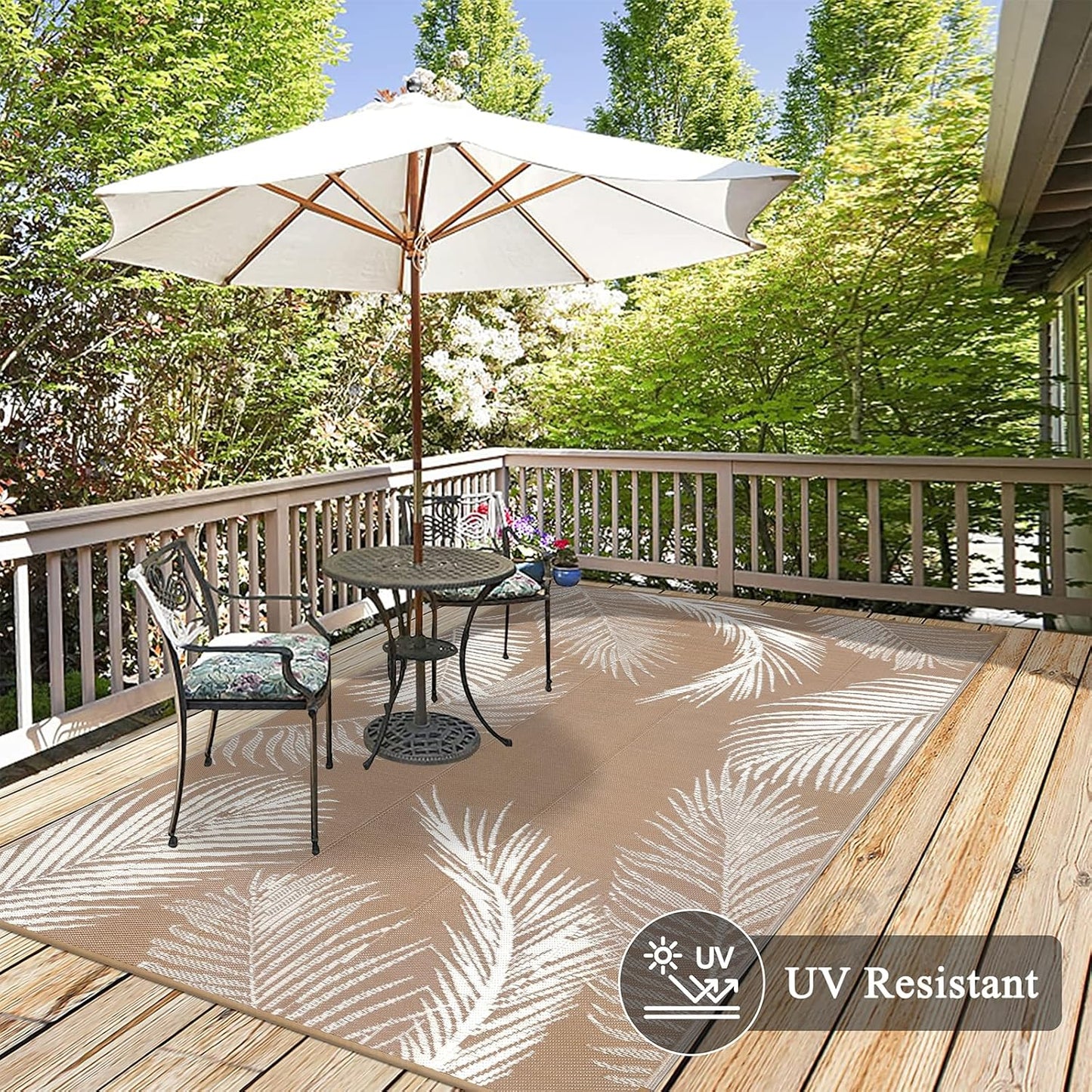 Pauwer Waterproof Outdoor Rug 6x9, Reversible Plastic Straw Patio Camping Rug, Indoor Outdoor RV Mat Carpet for Deck, Camper, Porch, Balcony, Backyard, Picnic, Leaf Brown