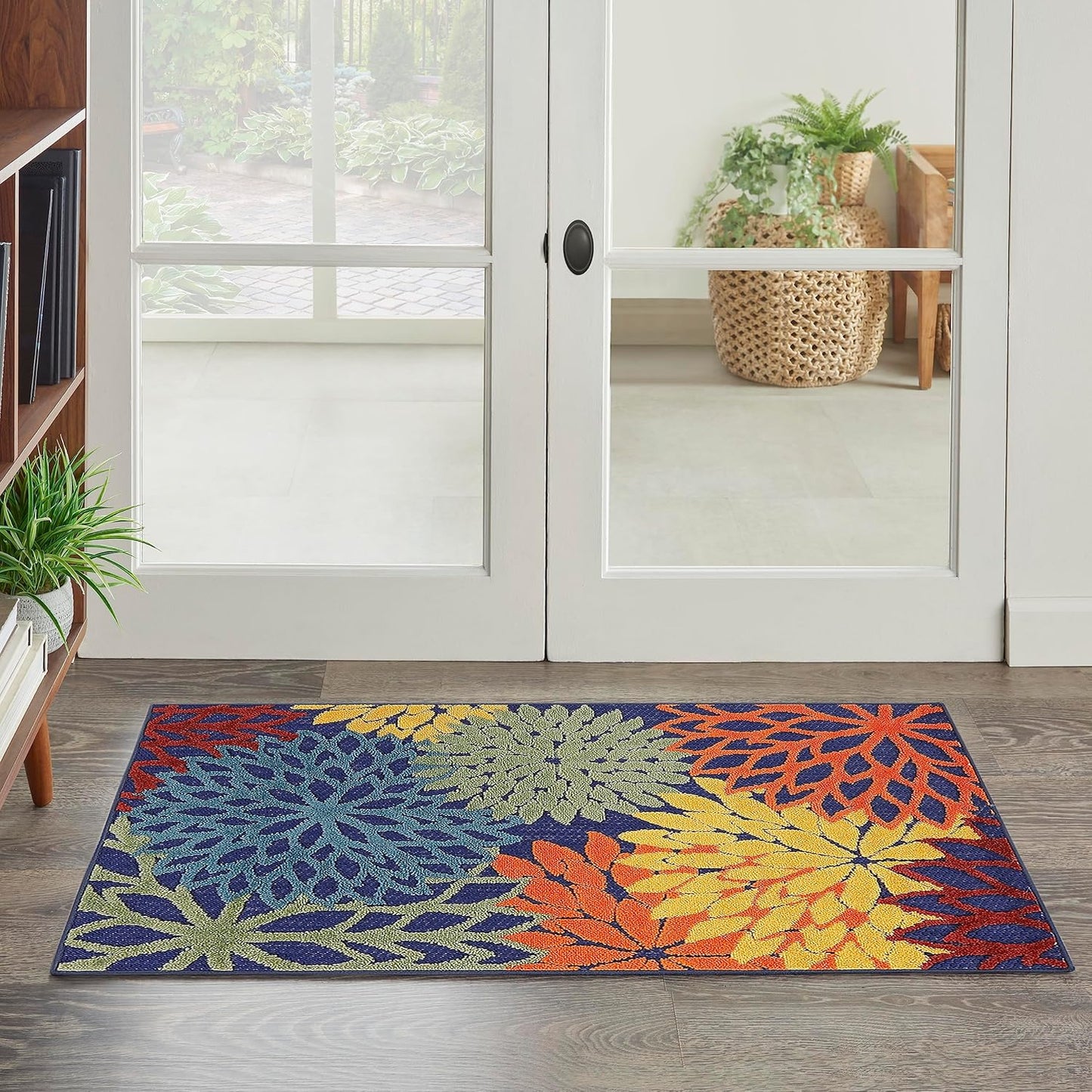 Nourison Home Aloha Indoor-Outdoor Navy Multicolor 2'8" x 4' Area Rug, Easy Cleaning, Non Shedding, Bed Room, Living Room, Dining Room, Backyard, Deck, Patio (3x4)