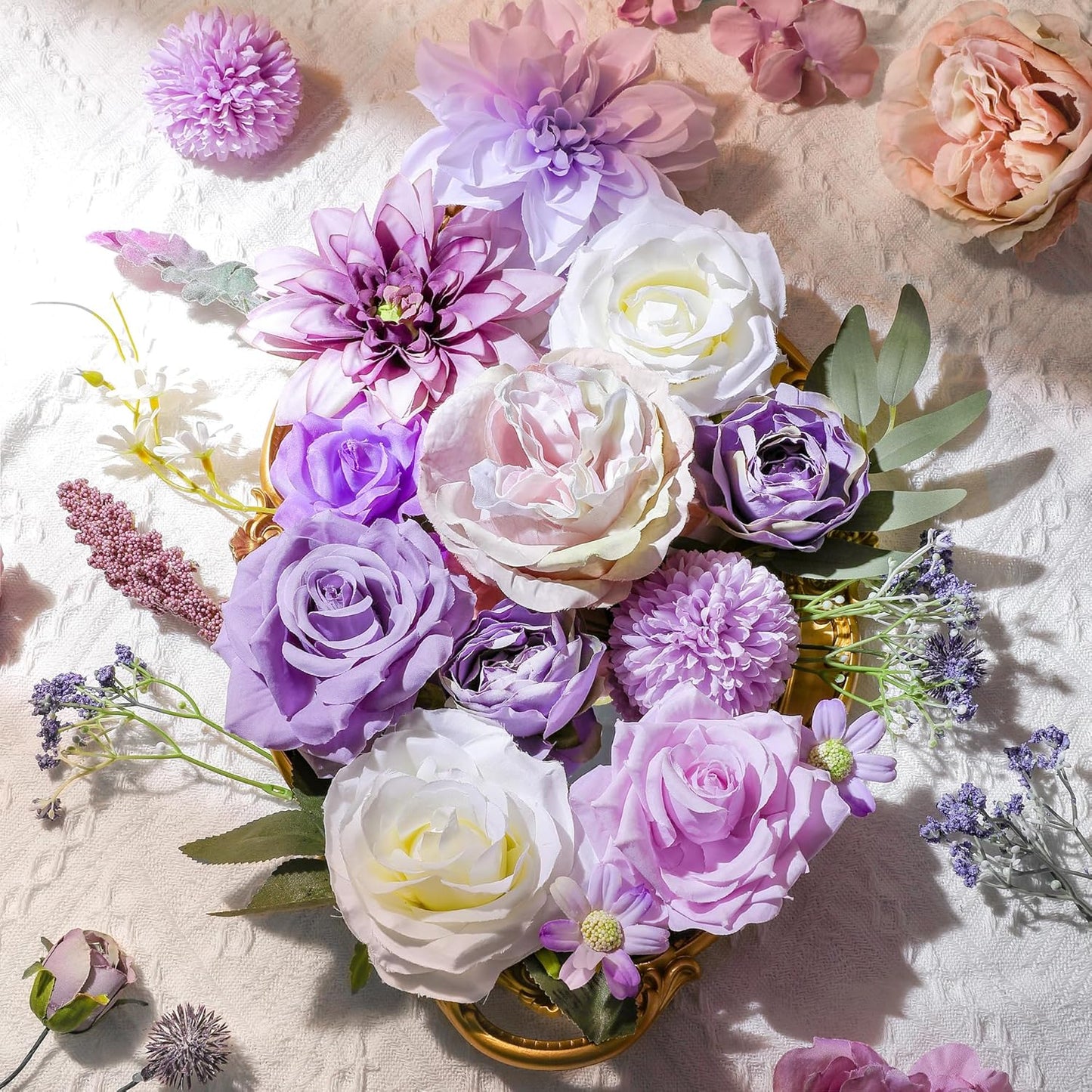 AGIRL Artificial Flowers Combo Silk Mix Purple Fake Flowers with Stems for DIY Wedding Bouquets Centerpieces Arrangements Table Chair Decor Baby Shower Home Decor