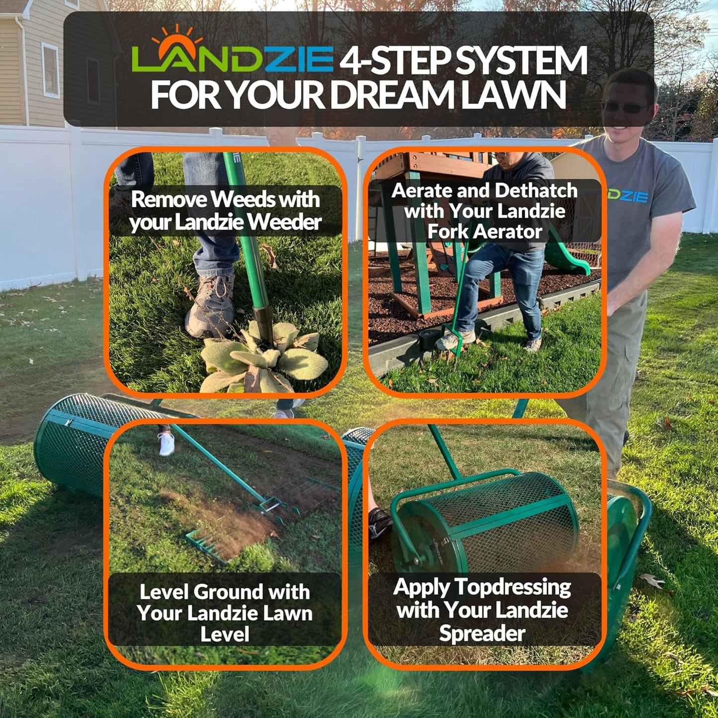 Landzie Hollow and Spike Tine Lawn Aerator Set - Includes 1 Aerator + Set of 3 Hollow Tines and 3 Spike Tines - 42 Inch Manual Stainless Steel Gardening Hand Tool - Grass Aerator Lawn Tool…