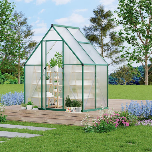 6'X4' Aluminum-Framed Polycarbonate Greenhouse, Heavy Duty Polycarbonate Greenhouse with Quick Setup Structure and Roof Vent, Large Enhanced Aluminum Greenhouses Kit for Outdoors