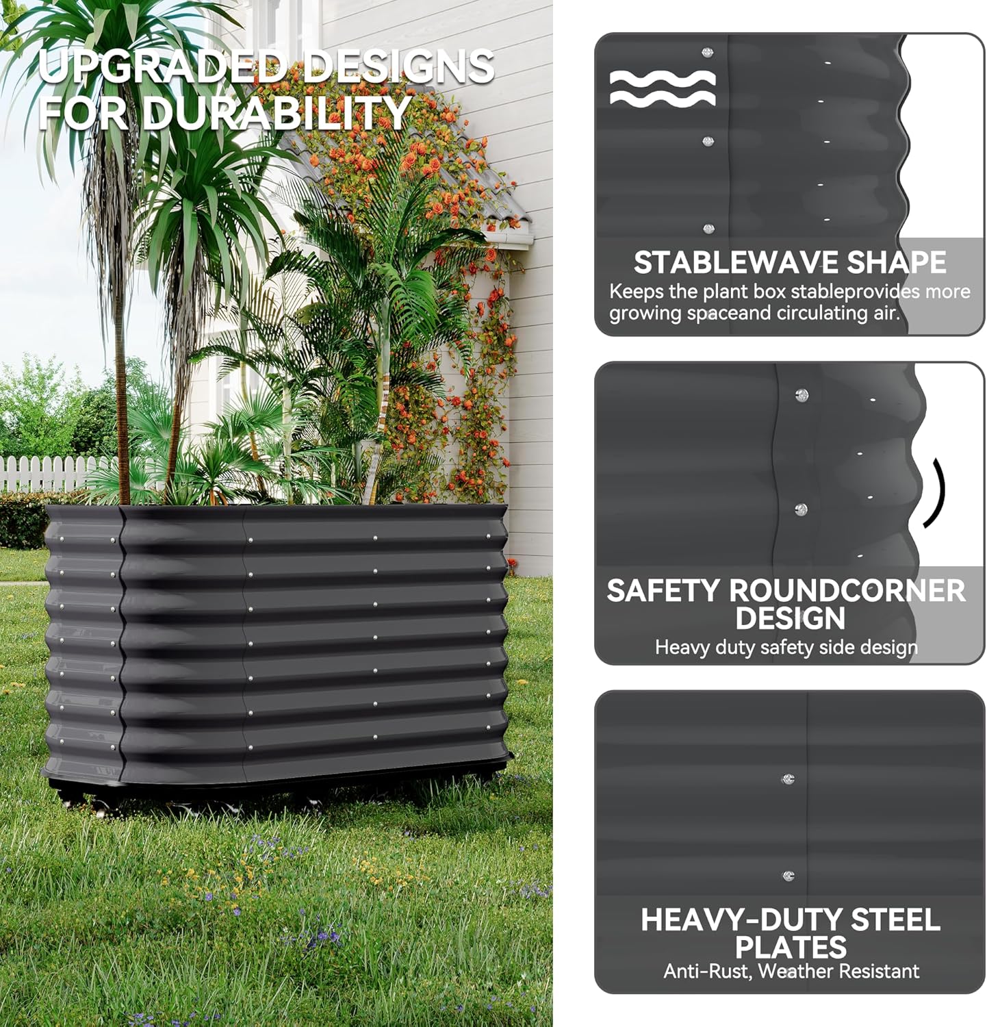 59x24x28in Galvanized Raised Garden Bed with Wheels & Water Reservoir – Durable Outdoor Planter Box, Elevated Raised Beds for Gardening, Portable Garden Box for Indoor/Outdoor Plants, Gray