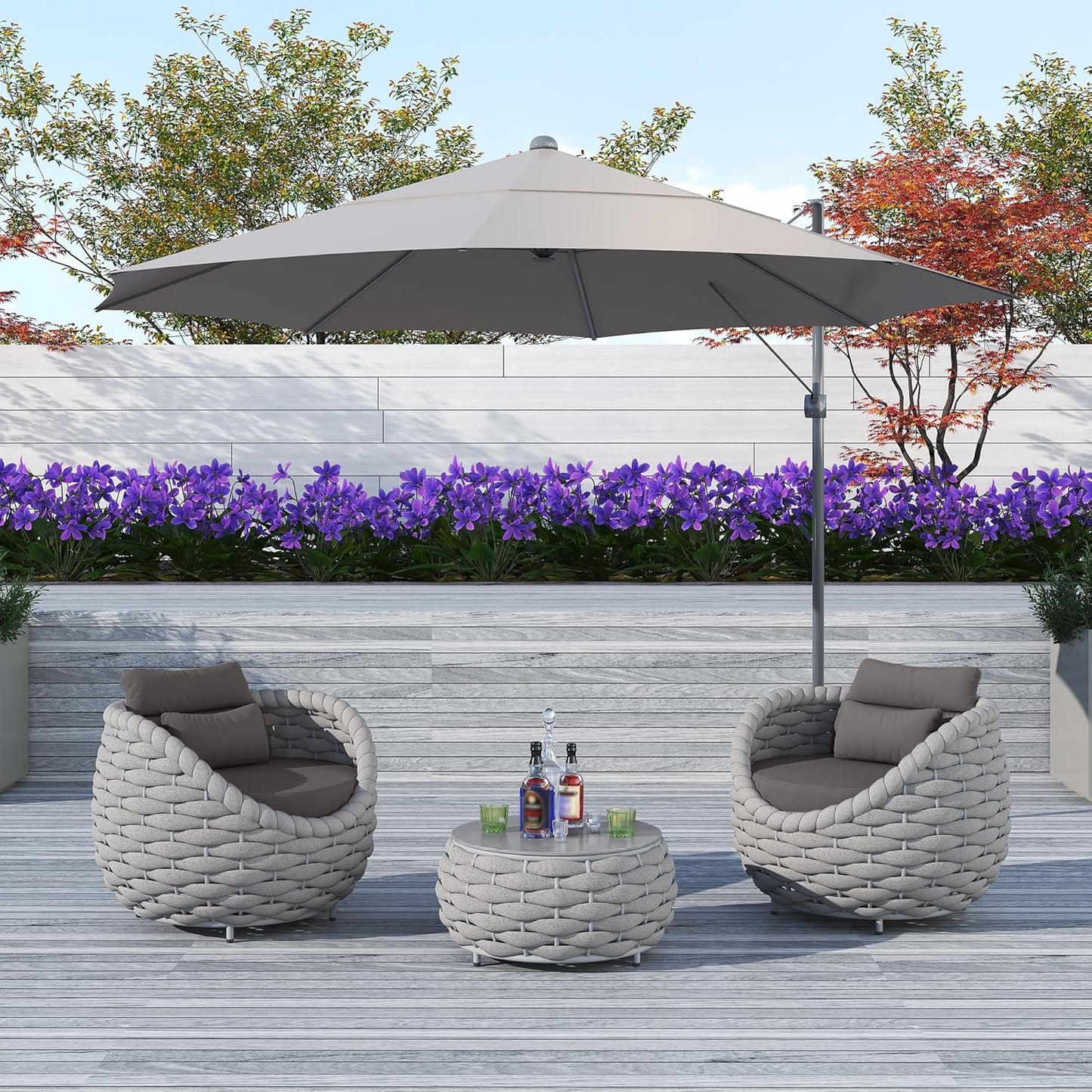 TWT 3 Pieces Aluminum Patio Furniture Set, Modern Outdoor Patio Furniture with Coffee Table, No Assembly Required Outdoor Conversation Set with Dark Grey Cushions for Balcony, Porch, Lawn