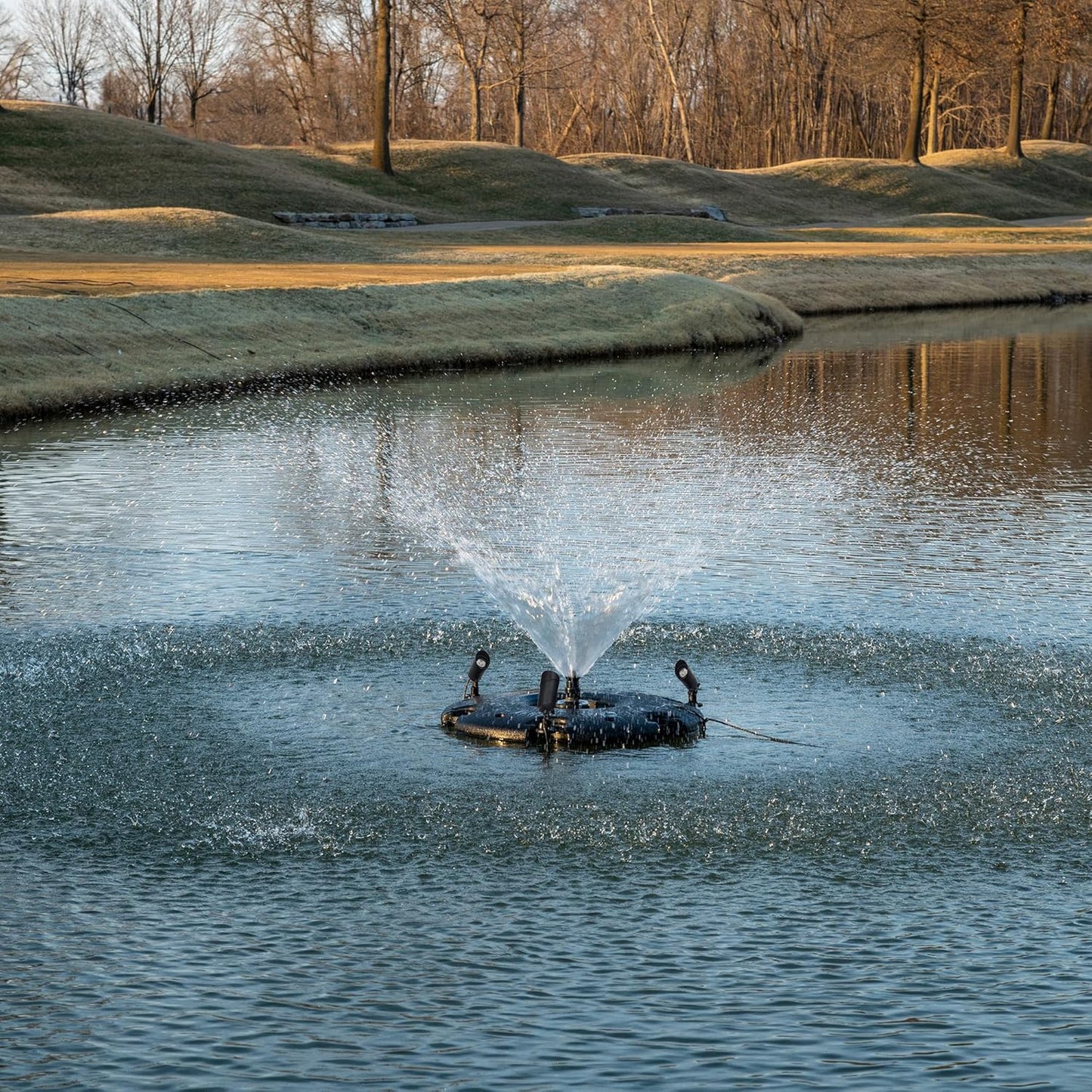 HALF OFF PONDS Floating Fountain – 1/4 HP Pond Aerator, 100' Cord – 3000 GPH Water Pump – 9 Spray Patterns - White LED Lights - for Ponds & Water Gardens