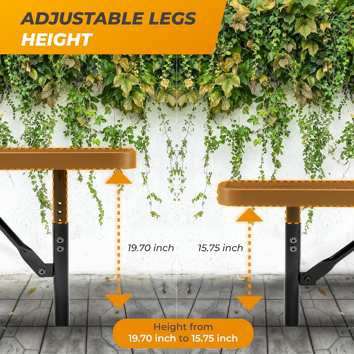 Heavy-Duty Outdoor Metal Bench, Thermoplastic-Coated, Inground, Weatherproof, Commercial-Grade for Parks, Gardens, Patios, Stores & More (6 Ft - Inground, Brown)