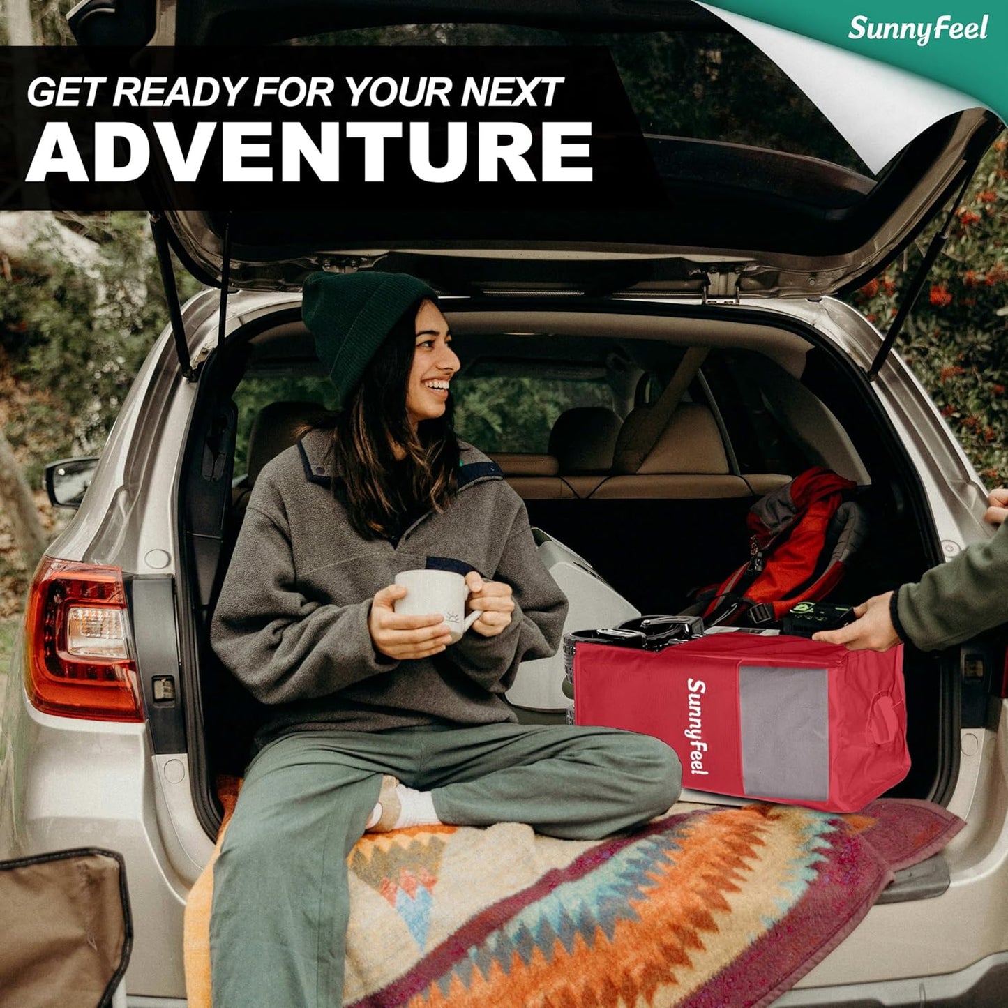 SUNNYFEEL 49''L 550lbs Heavy Duty Wagon Cart Foldable with Wheels,Extra Long Fold Up Wagons Carts with Side Pocket and Brakes for Camping Sports Garden Shopping (Red)