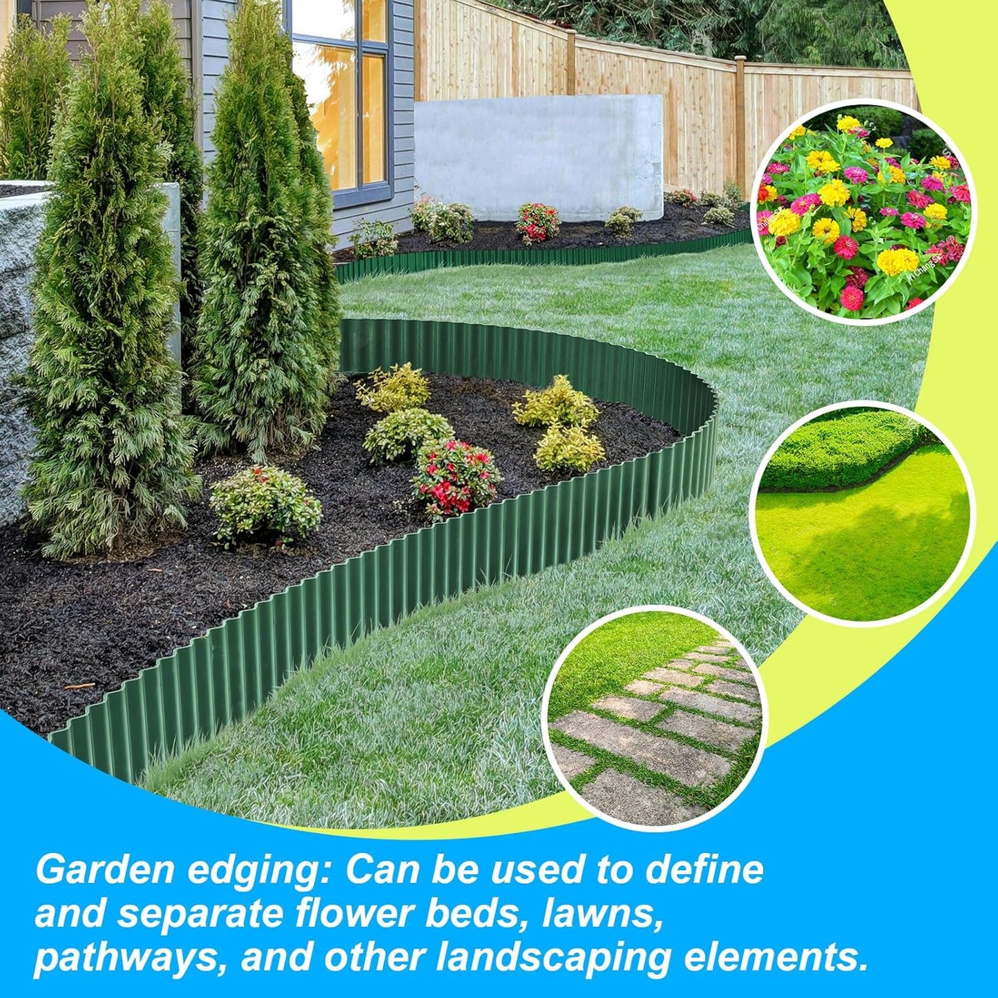 LAVEVE Corrugated Metal Garden Edging 6" x 10Ft, Landscape Edging Border for Lawn, Flower Bed, Garden Fence, Paver Edging (Green)