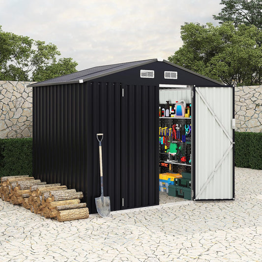 6x8 FT Metal Storage Sheds Outdoor with Floor, Metal Yard Sheds Garden Shed Kit, MetalTool Shed with Lockable Door, Metals UtilitySheds Buildings with Air Vent for Backyard Garden Patio Lawn