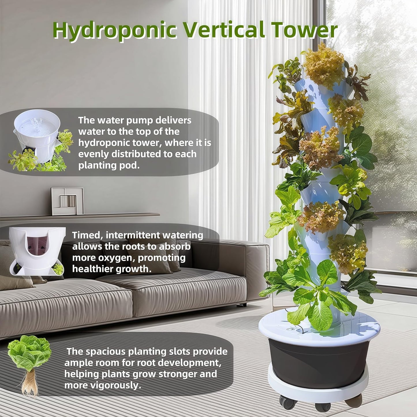 Hydroponic Growing System Kit,Indoor&Outdoor Vertical Hydroponic Growing Garden for Leafy Greens & Herbs, 28 Plant Sites with Climbing Trellis, Energy-Efficient Kit