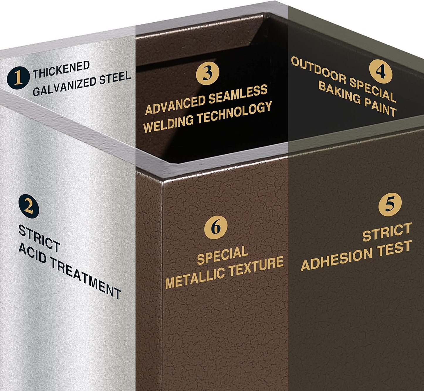 Large Planter for Outdoor Plant 14Lx14Wx30H Inches Metallic Heavy Tall Planter Box for Outdoor & Indoor, Rectangular Flowerpot 25Lbs/PC, Espresso, No Assembly and Seamless, Set of 2