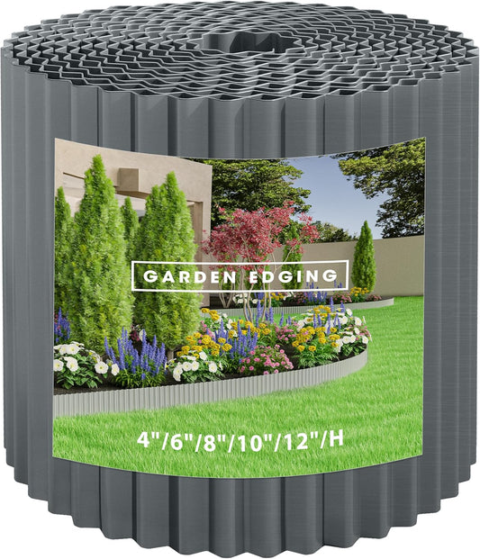 Metal Garden Edging Border, Corrugated Steel Landscaping, DIY for Lawn (Black, 8 Inch x 20FT)