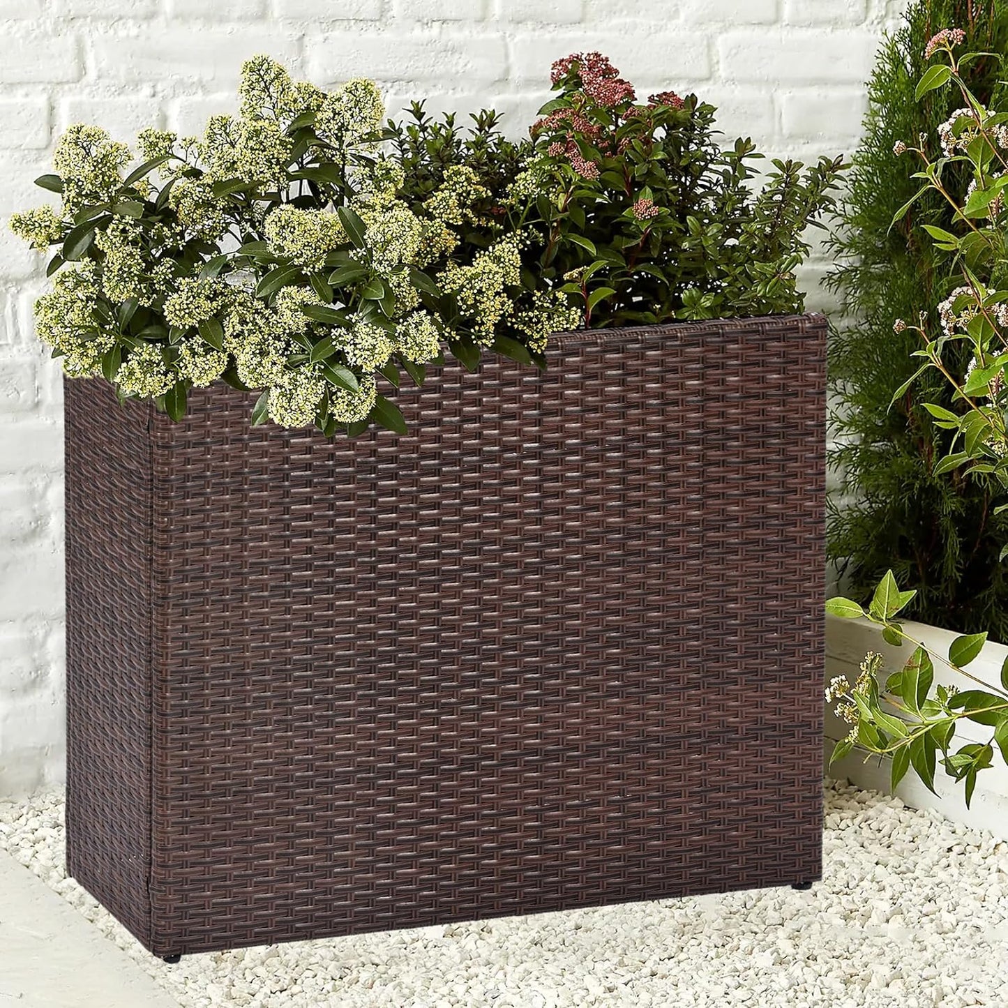 SUNNYPARK Tall Rectangular Planter with Removable Liner, All-Weather PE Rattan Large Modern Planters Indoor Outdoor Flower Plant Pots Garden Box Patio Yard Front Porch Deck